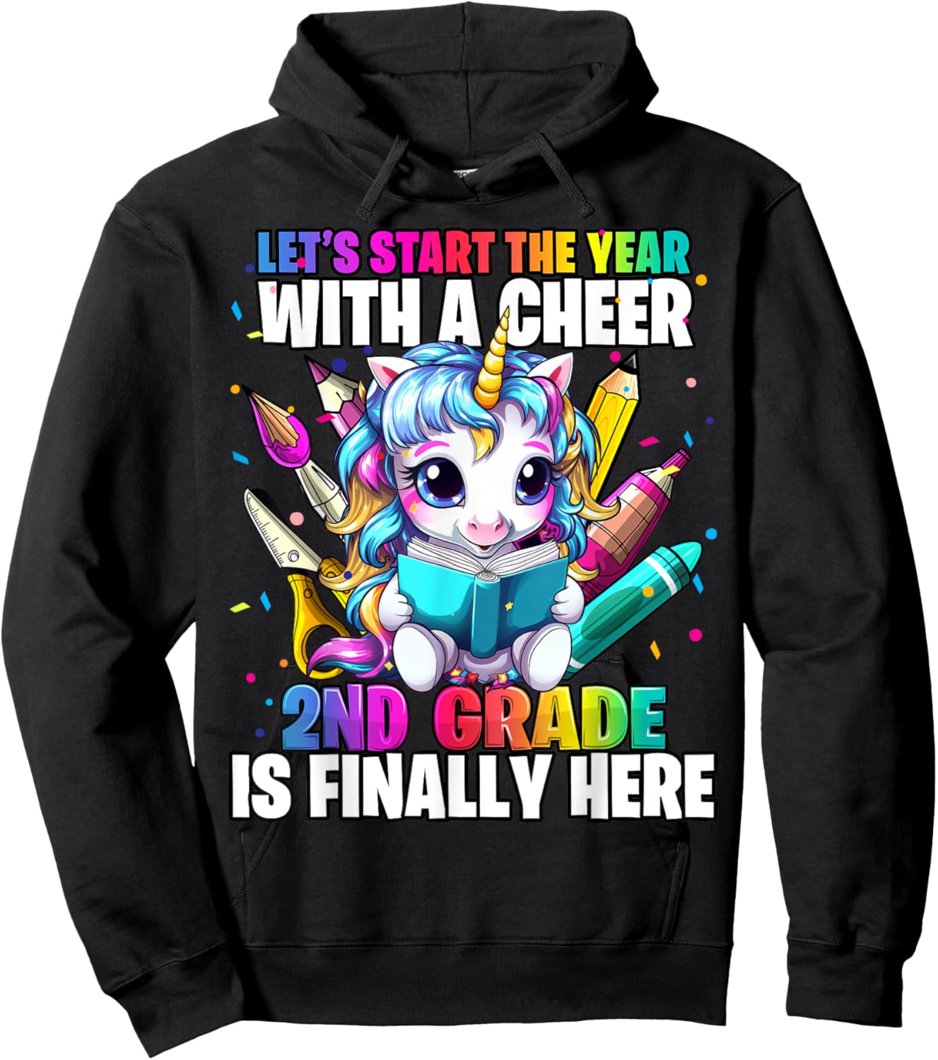 Unicorn 2nd Grade Back to School First Day of School Girls Hoodie - Hoodie | Black