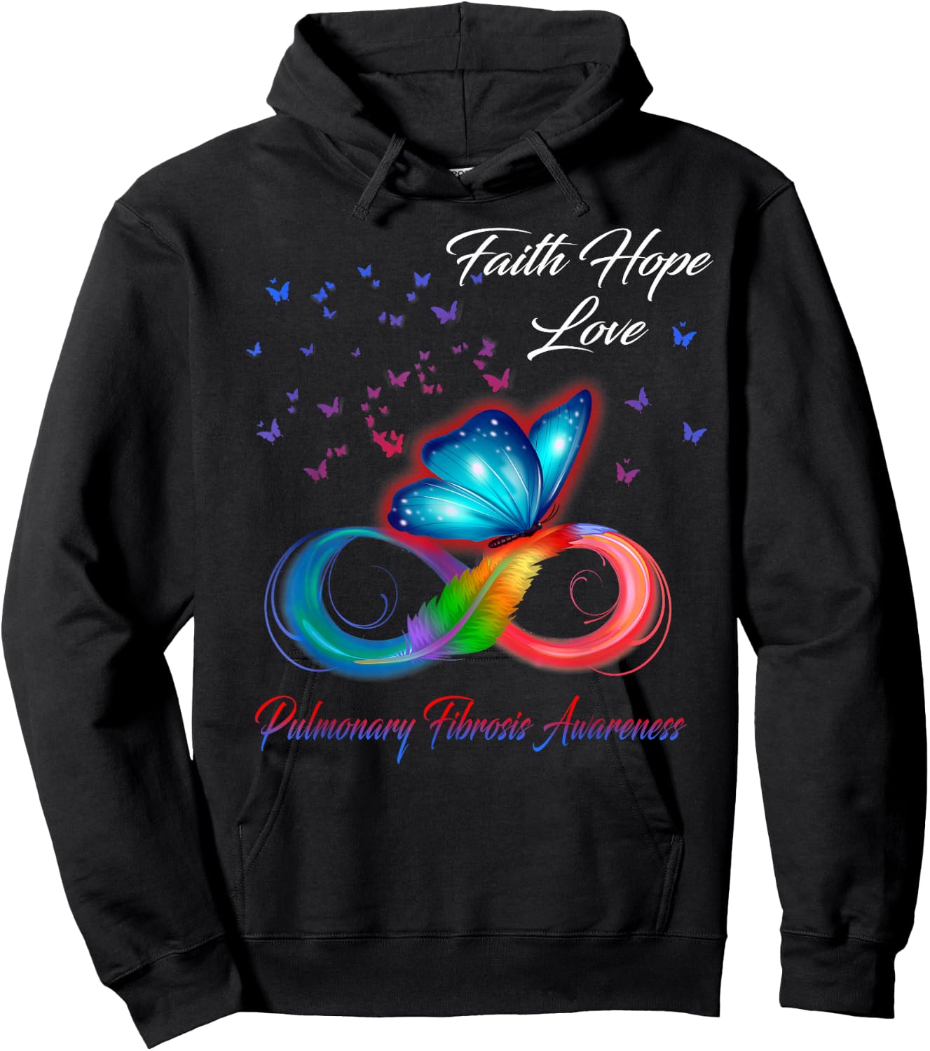 Butterfly Faith Hope Love Pulmonary Fibrosis Awareness Hoodie - Hoodie | Black