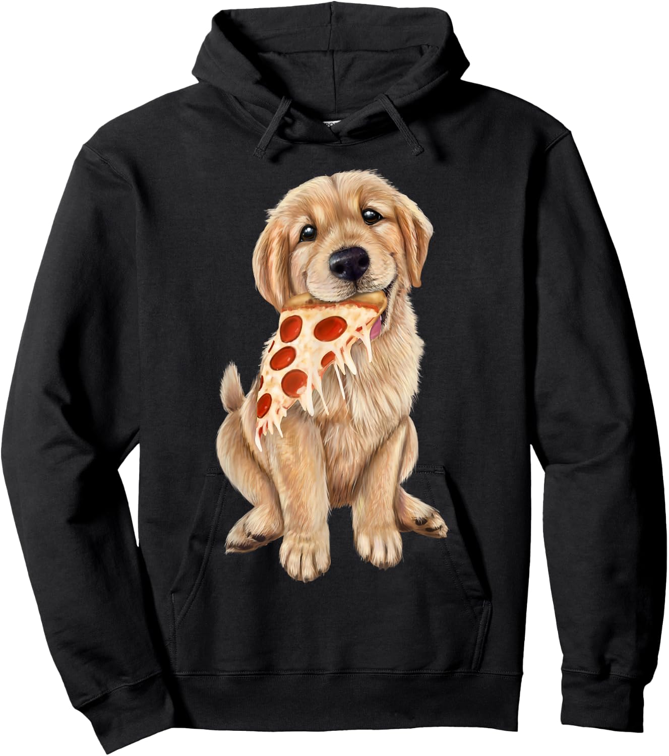 Golden Retriever eating pizza - puppy with a slice of pizza Hoodie - Hoodie | Black