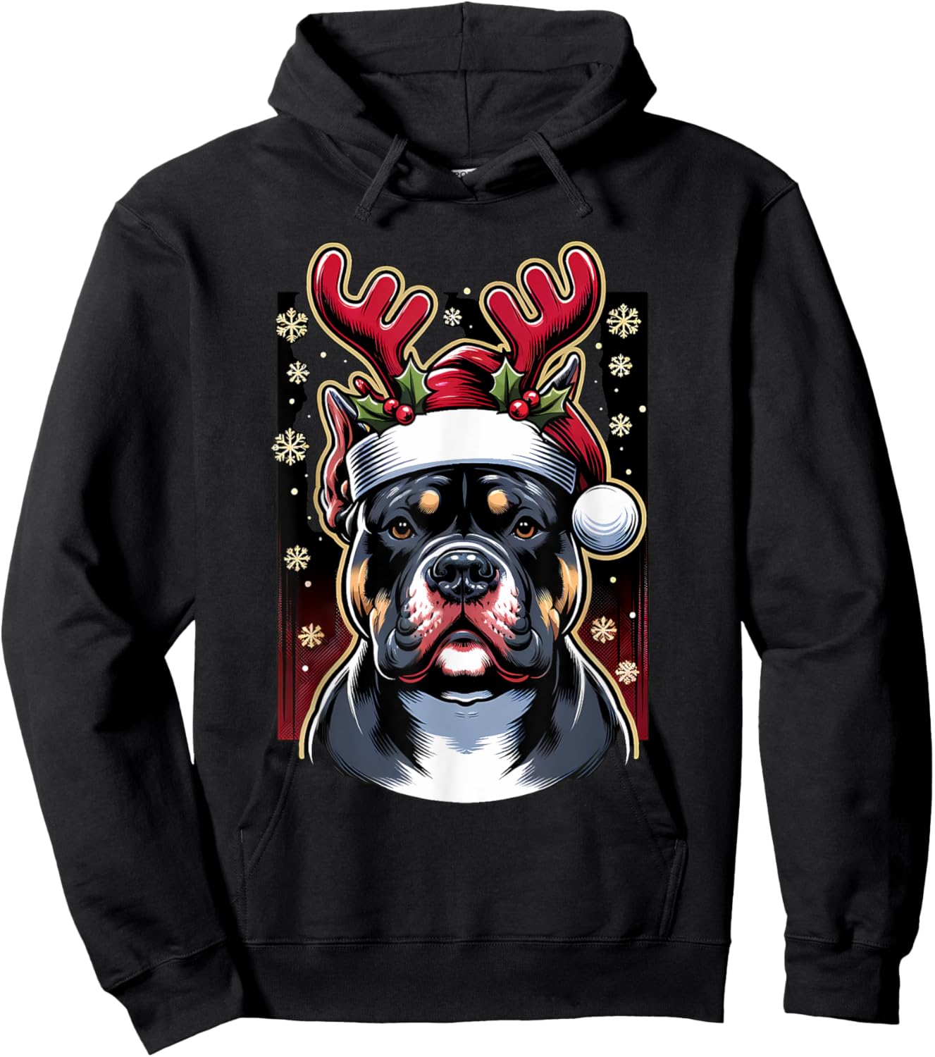 Christmas American Bully Dog Reindeer Hoodie - Hoodie | Black