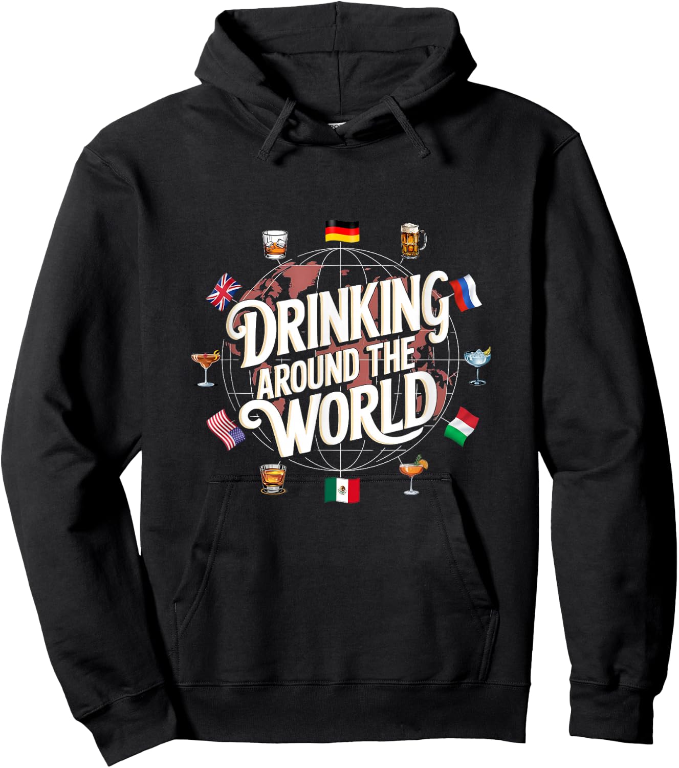 Funny Drinking Around The World Drink - Funny Drinking Around The World Drink - Black - -Adults - Short Sleeve - - Polyester 100% - Modern Cartoon Round Collar - Small Hoodie - Hoodie | Black