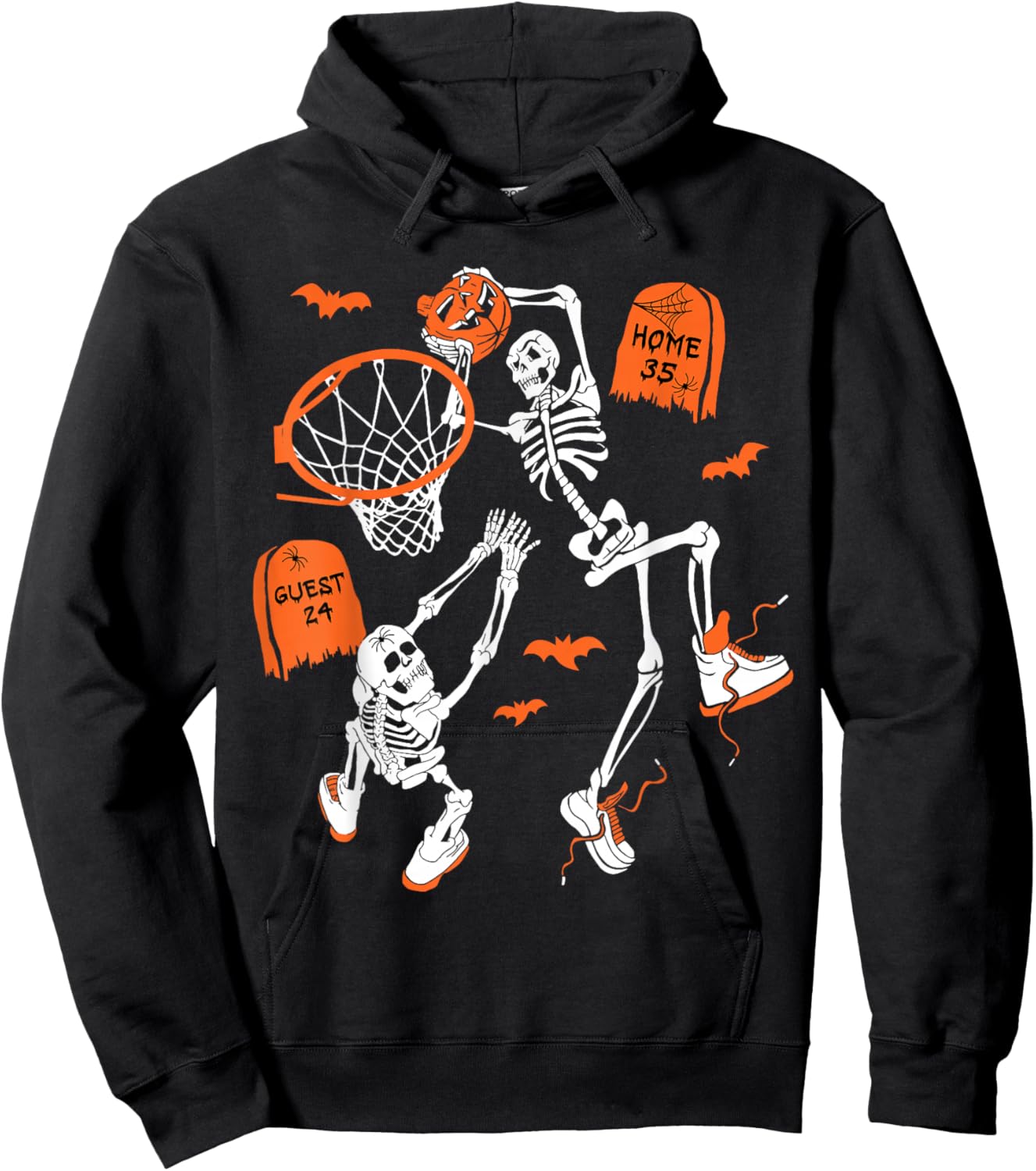Spooky Skeleton Dunking Basketball Graveyard Halloween Hoodie - Hoodie | Black