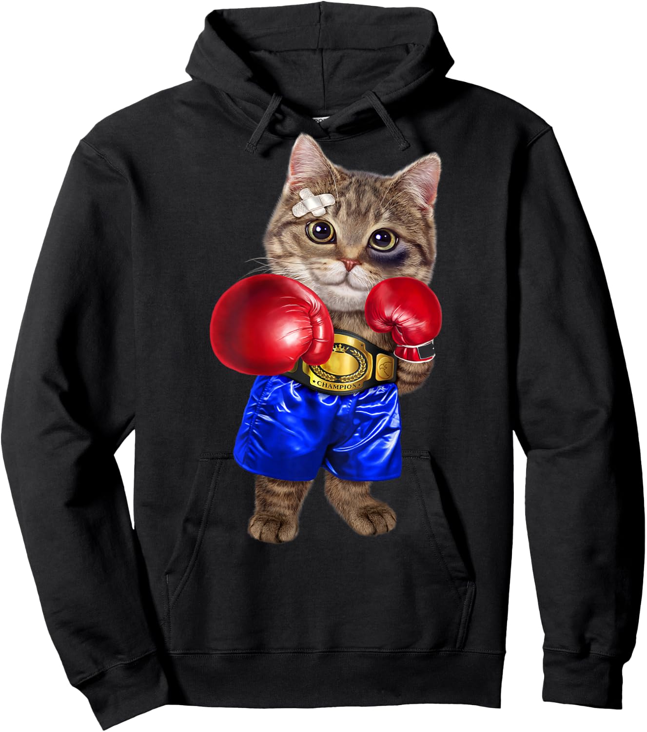 Boxer Tabby Cat Boxing Champion Fighter Women Kids Hoodie - Hoodie | Black
