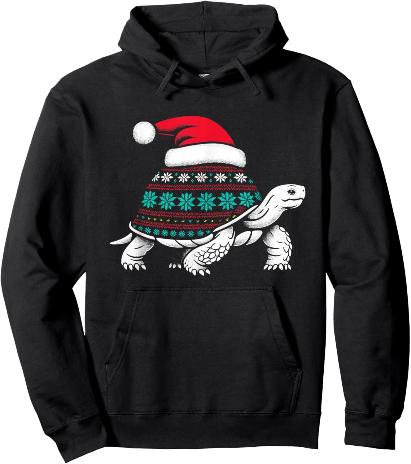 Santa Hat Tortoise - Vintage Sea Turtle Xmas Ugly Christmas Hoodie - Hoodie | Black