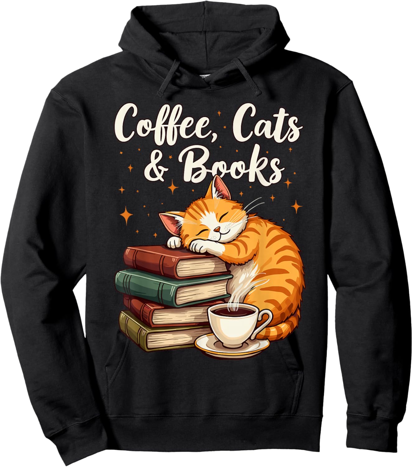 Coffee Cats & Books Lover, & Girls, Funny Coffee Hoodie - Hoodie | Black