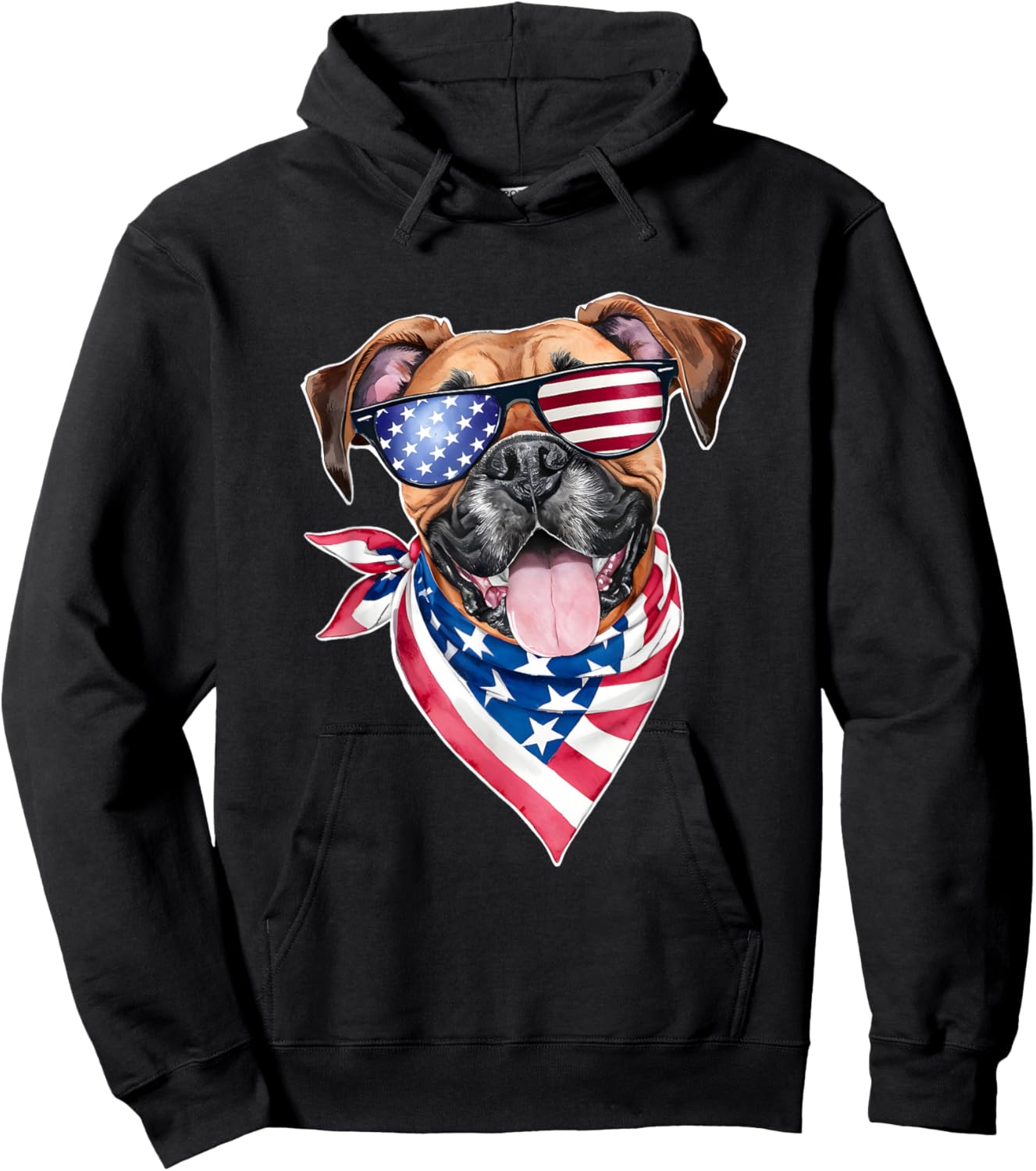 Boxer Dog American Flag 4th of July For Dog Lovers Men Women Hoodie - Hoodie | Black