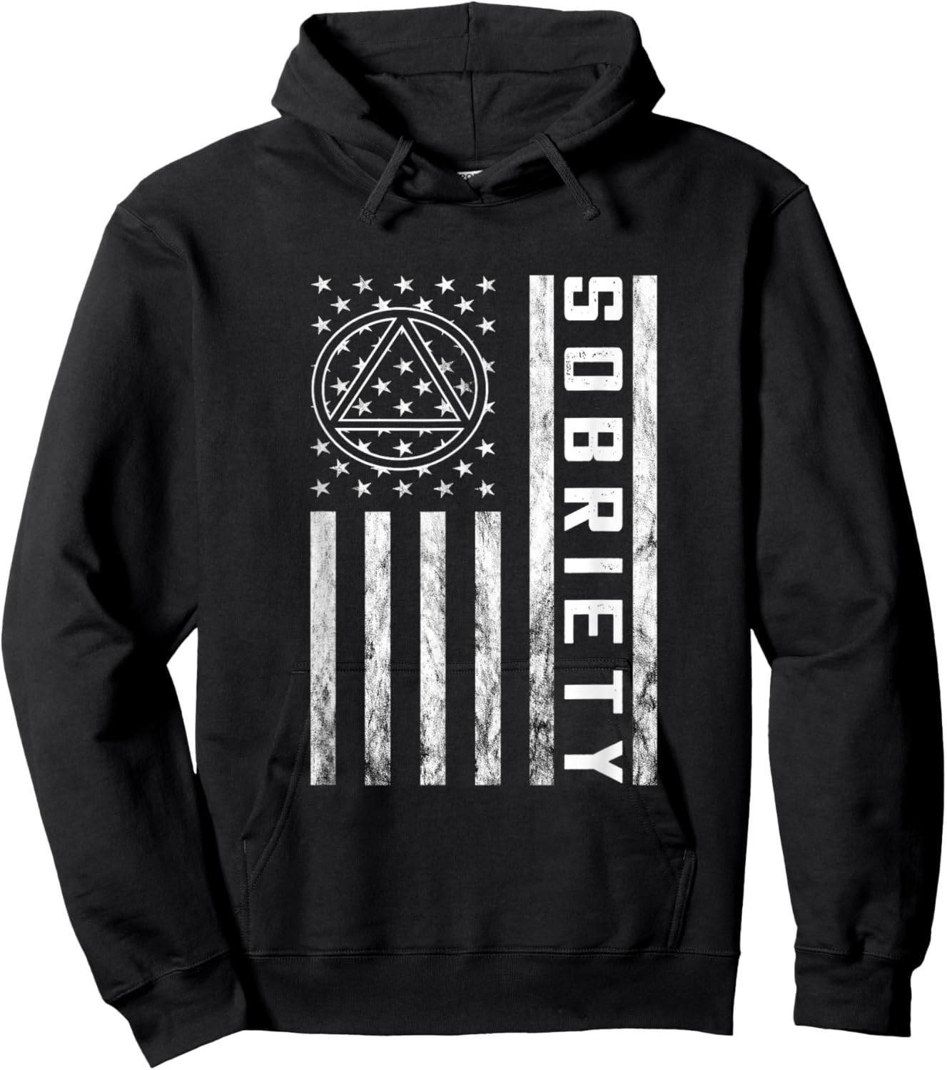 Sobriety Vintage American Flag Alcoholic Abstinence Sober Hoodie - Hoodie | Black