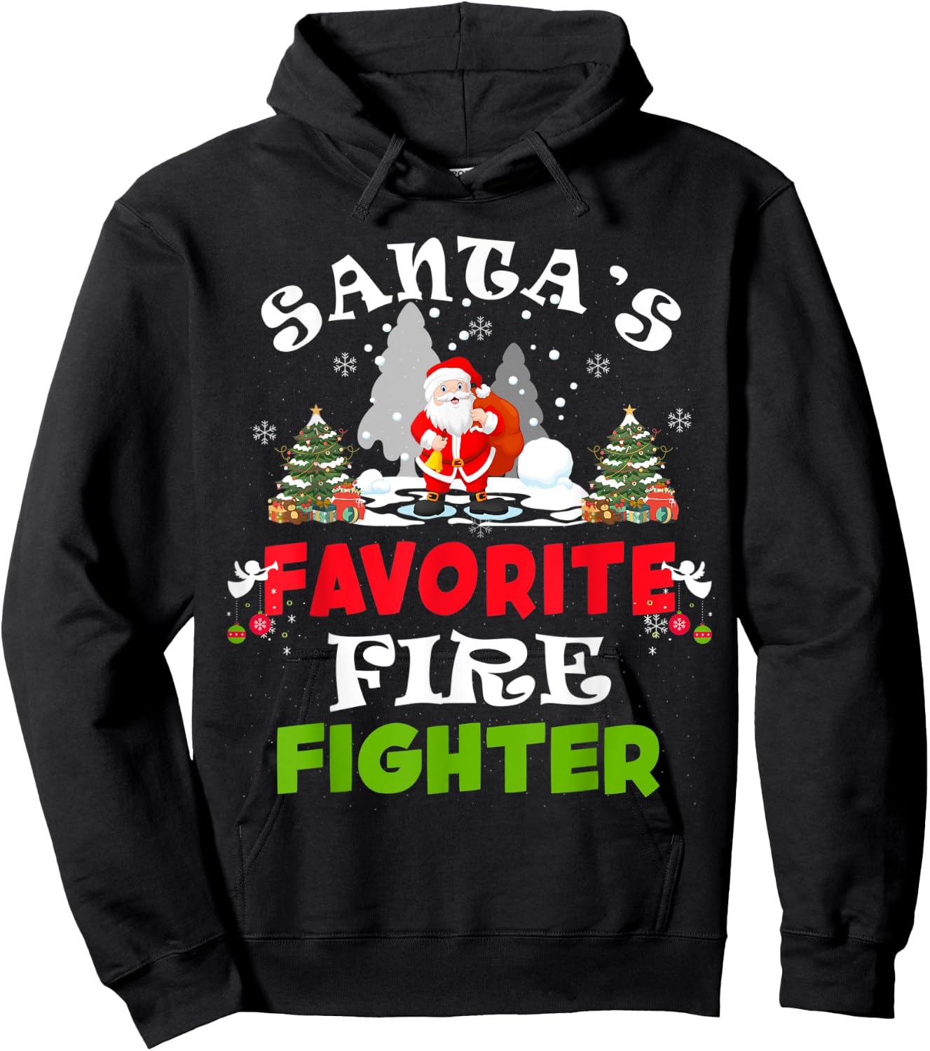 Santa's Favorite Fire Fighter Funny Christmas Gift Hoodie - Hoodie | Black