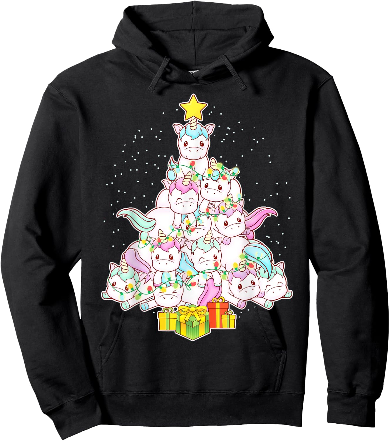 Unicorns Christmas Tree Unicorn Cute Girls Women Mom Kids Hoodie - Hoodie | Black