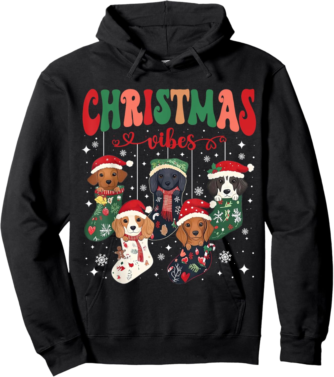 Cute Santa Hat Dachshund in Socks Christmas Vibes Weiner Dog Hoodie - Hoodie | Black