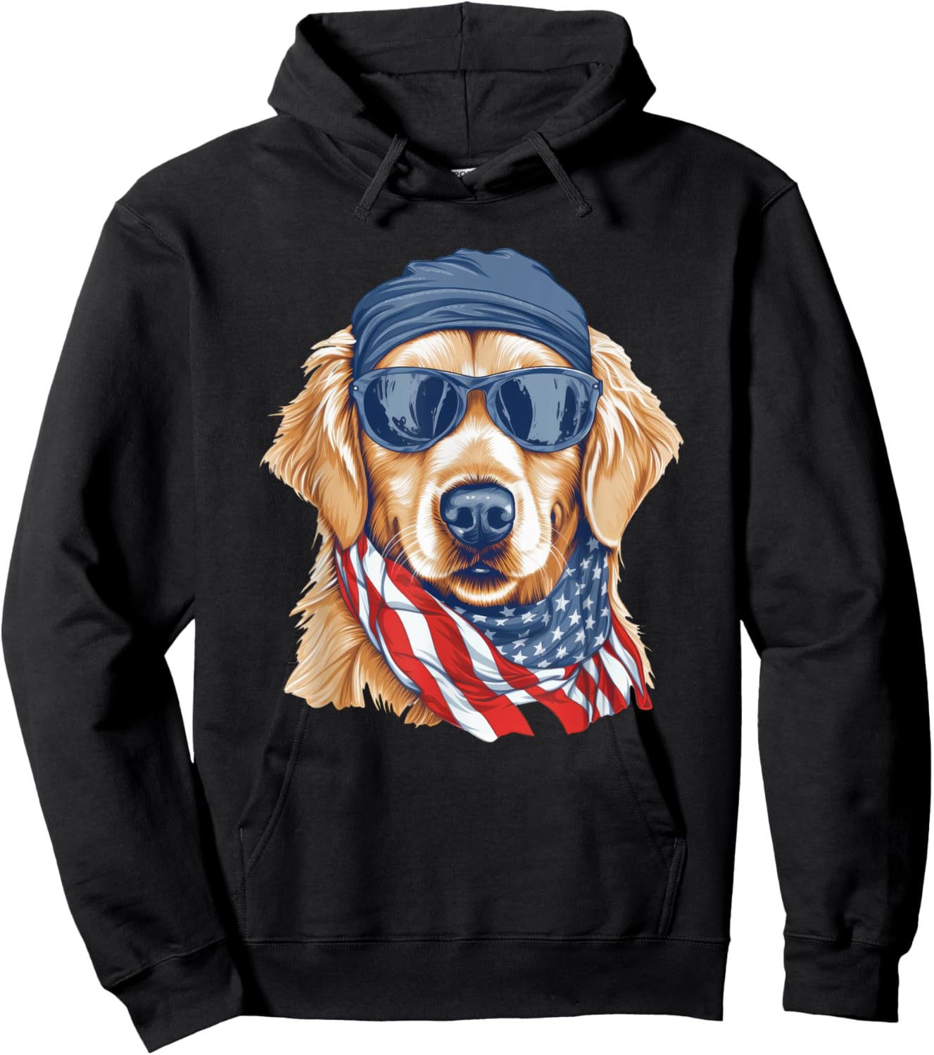 Golden Retriever Sunglasses Bandana Patriotic American Flag Women Kids Men Hoodie - Hoodie | Black