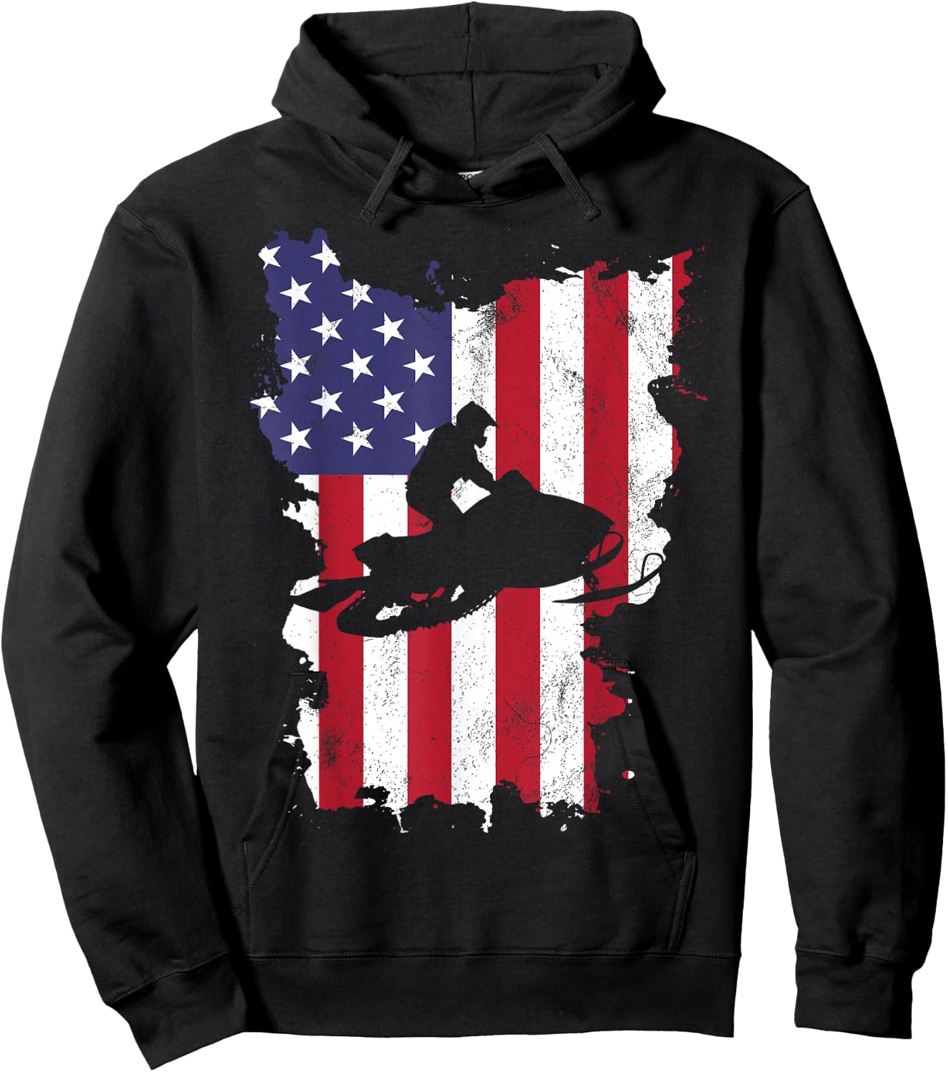 Vintage 4th Of July USA Flag Snow Mobile Snowmobile Hoodie - Hoodie | Black