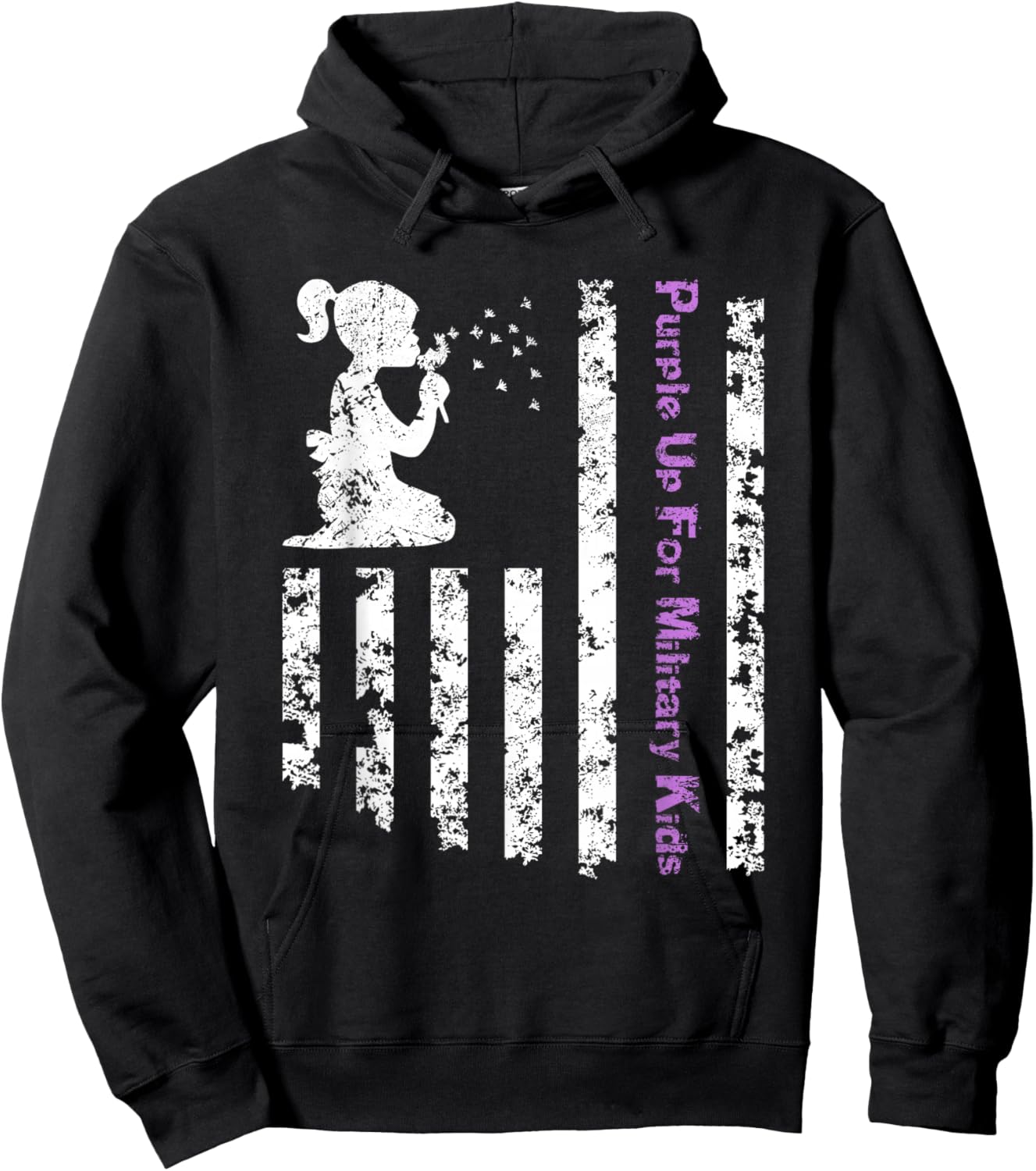 Purple Up For Military Kids Army Child Dandelion US Flag Hoodie - Hoodie | Black