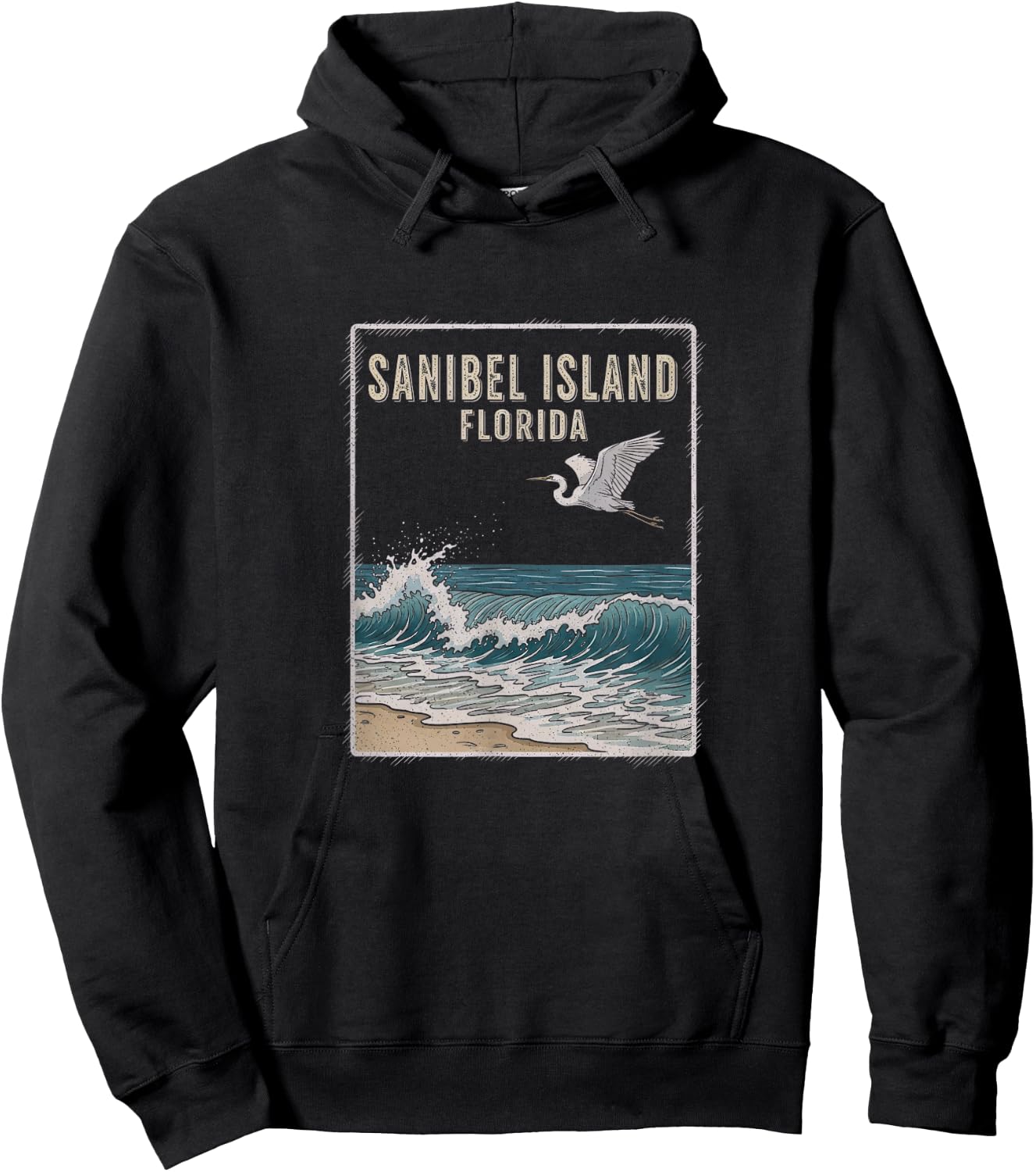Vintage Sanibel Island Florida Drawing Art Design Hoodie - Hoodie | Black