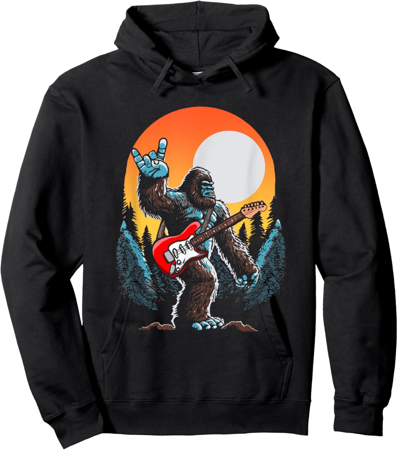 Rock On Sasquatch Rock And Roll Bigfoot Electric Guitar Hoodie - Hoodie | Black