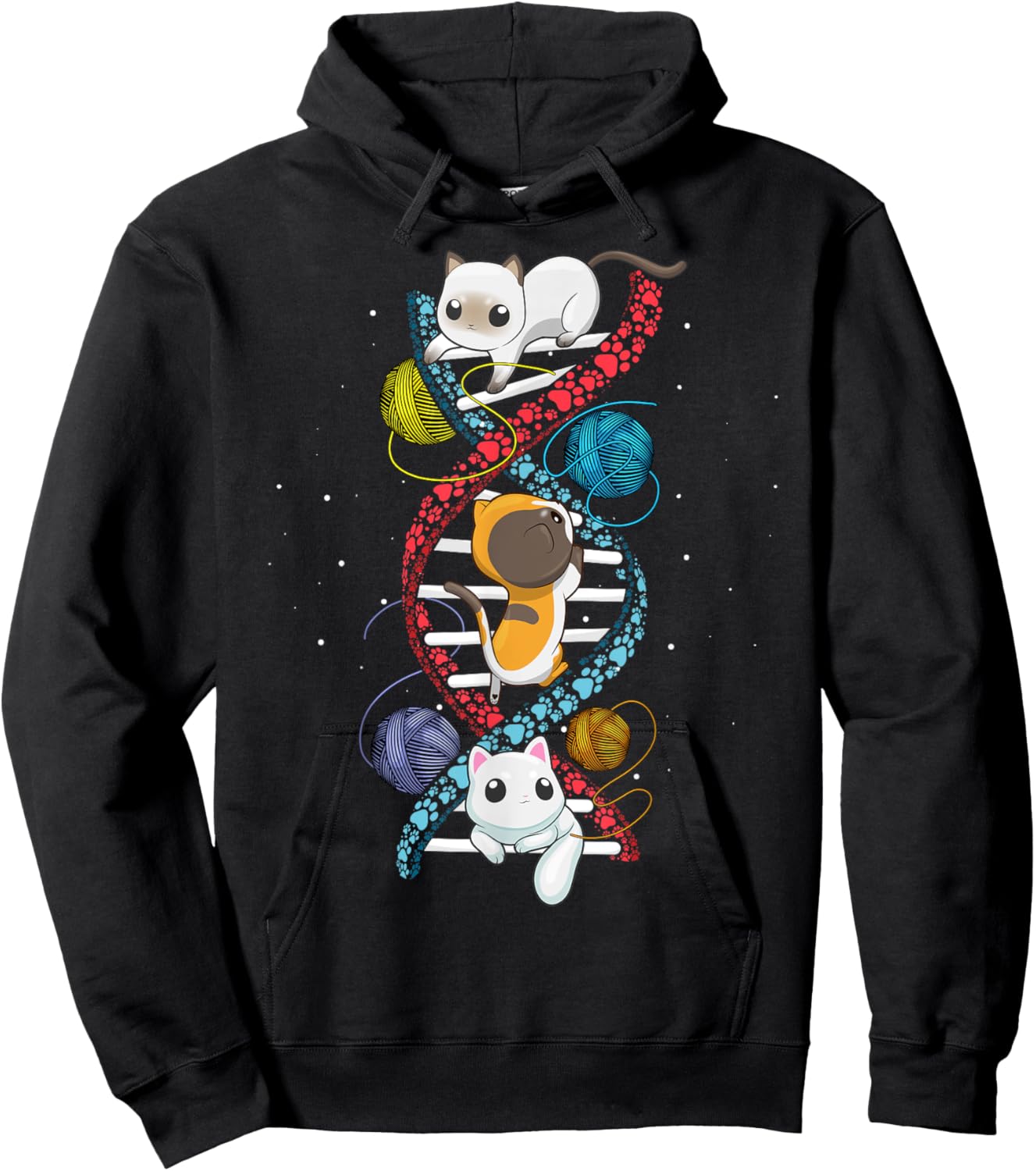 Cats DNA Cat Molecular Helix Genetics Biology Kitten Geek Men Women Girls Kids Hoodie - Hoodie | Black