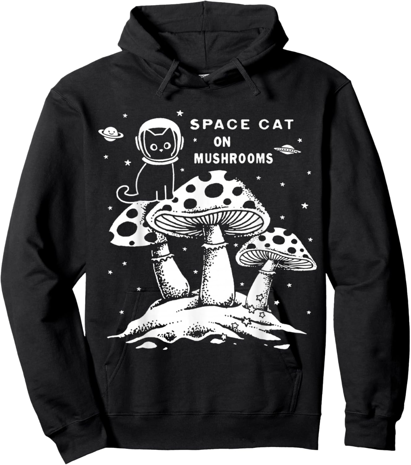 Space Cat on Mushrooms Hoodie - Hoodie | Black