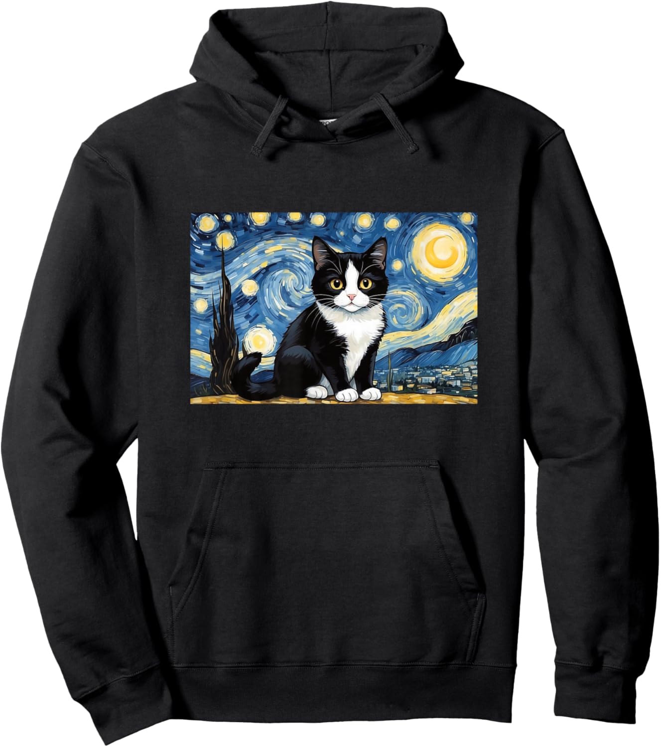 Cat Tuxedo Funny Design Starry Night Hoodie - Hoodie | Black