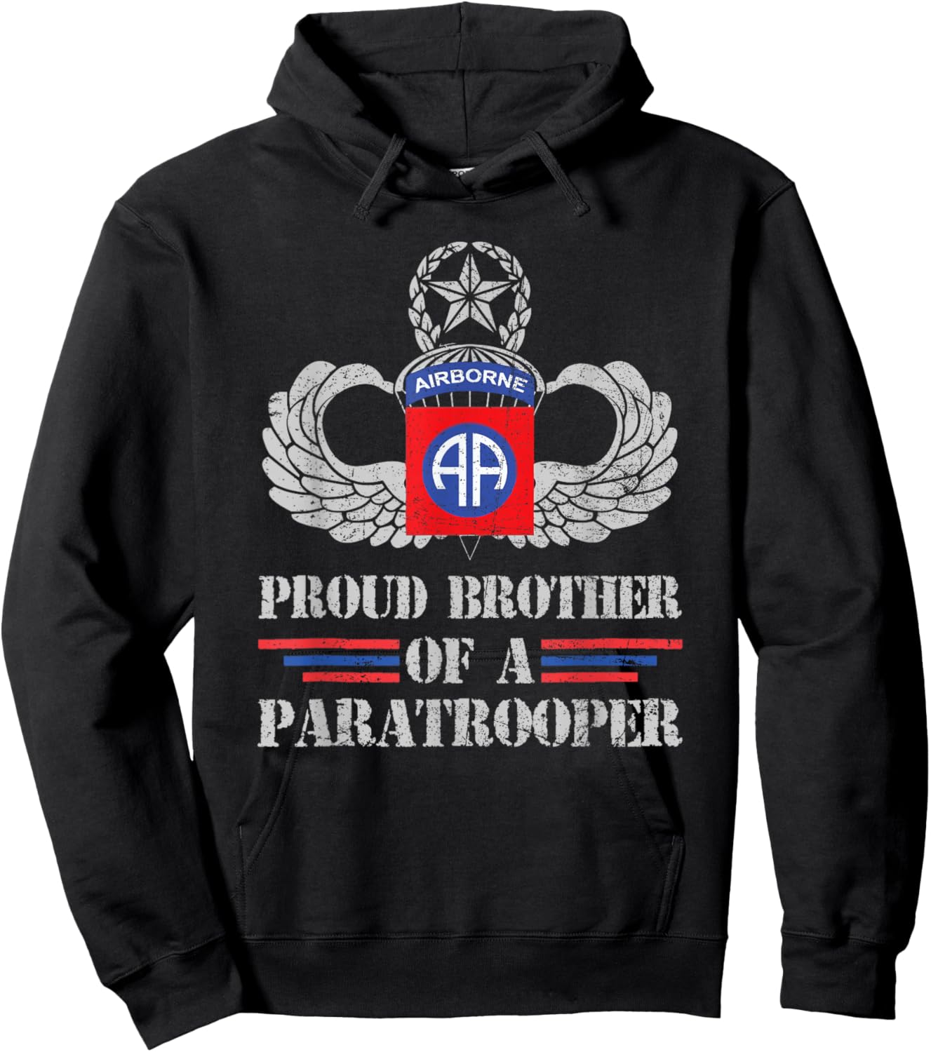 Proud Brother Of 82nd Airborne Division Veteran Paratrooper Hoodie - Hoodie | Black