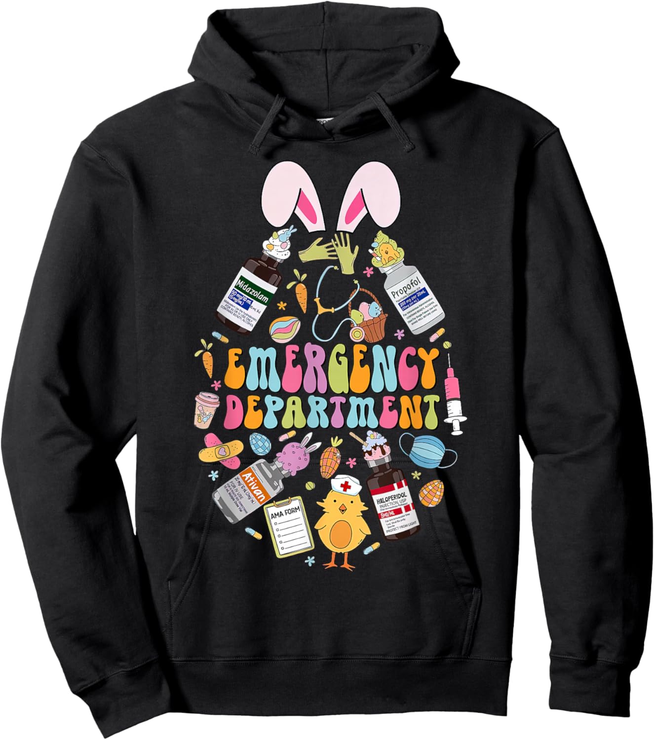 Emergency Department Easter Emergency Room Nurse Bunny Hoodie - Hoodie | Black