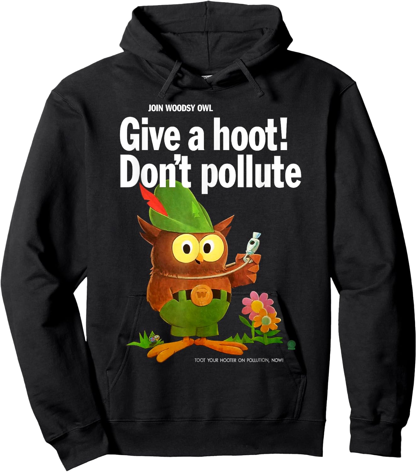 Woodsy Owl Retro Give a Hoot Don't Pollute Hoodie - Hoodie | Black