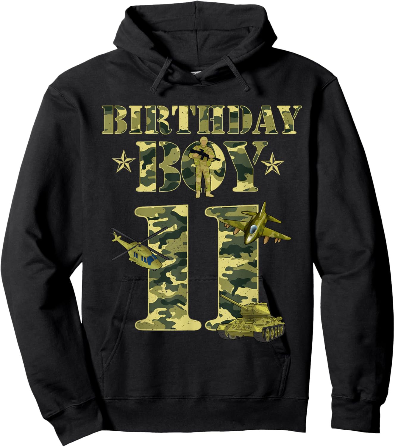 11th Birthday Military Themed Camo Boys 11 Yrs Old Soldier Hoodie - Hoodie | Black