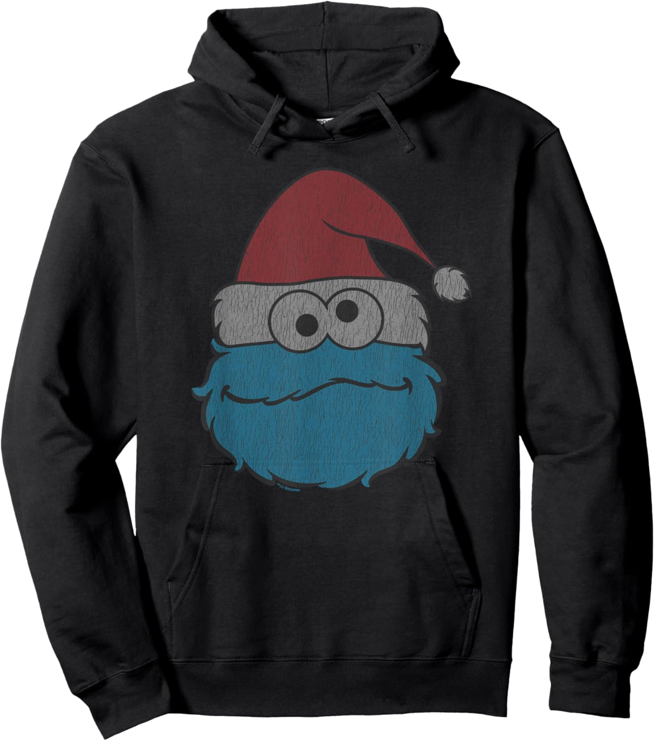 Sesame Street Cookie Monster Distressed Christmas Santa Hat Hoodie - Hoodie | Black