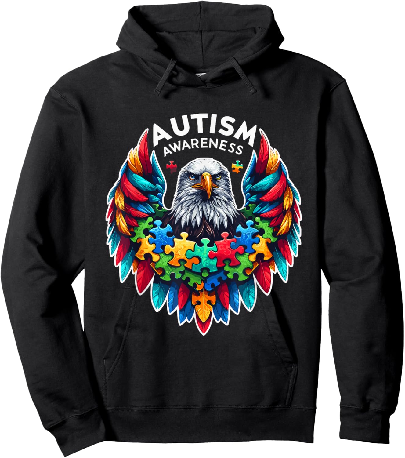 Autism Awareness puzzle pieces eagle Hoodie - Hoodie | Black