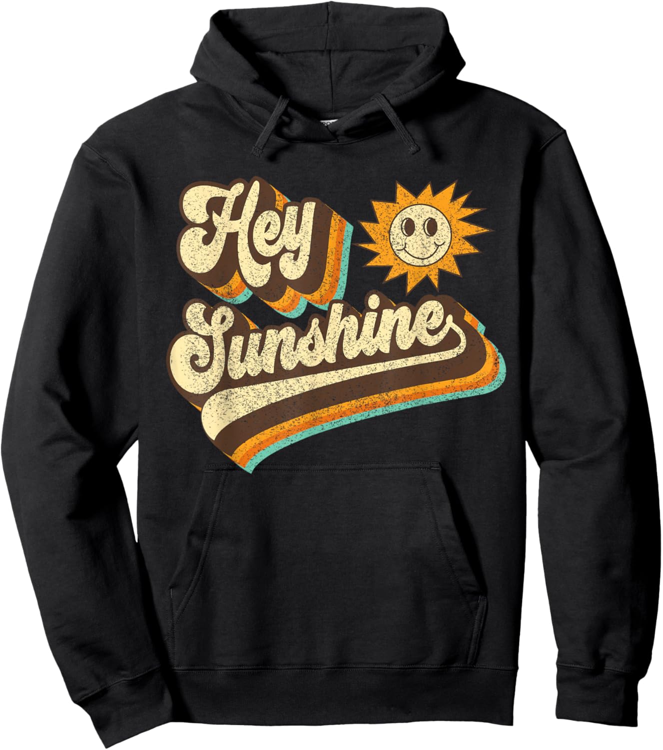 Hey Sunshine 60s 70s Hippie Groovy Positive Vibes Uplifting Hoodie - Hoodie | Black