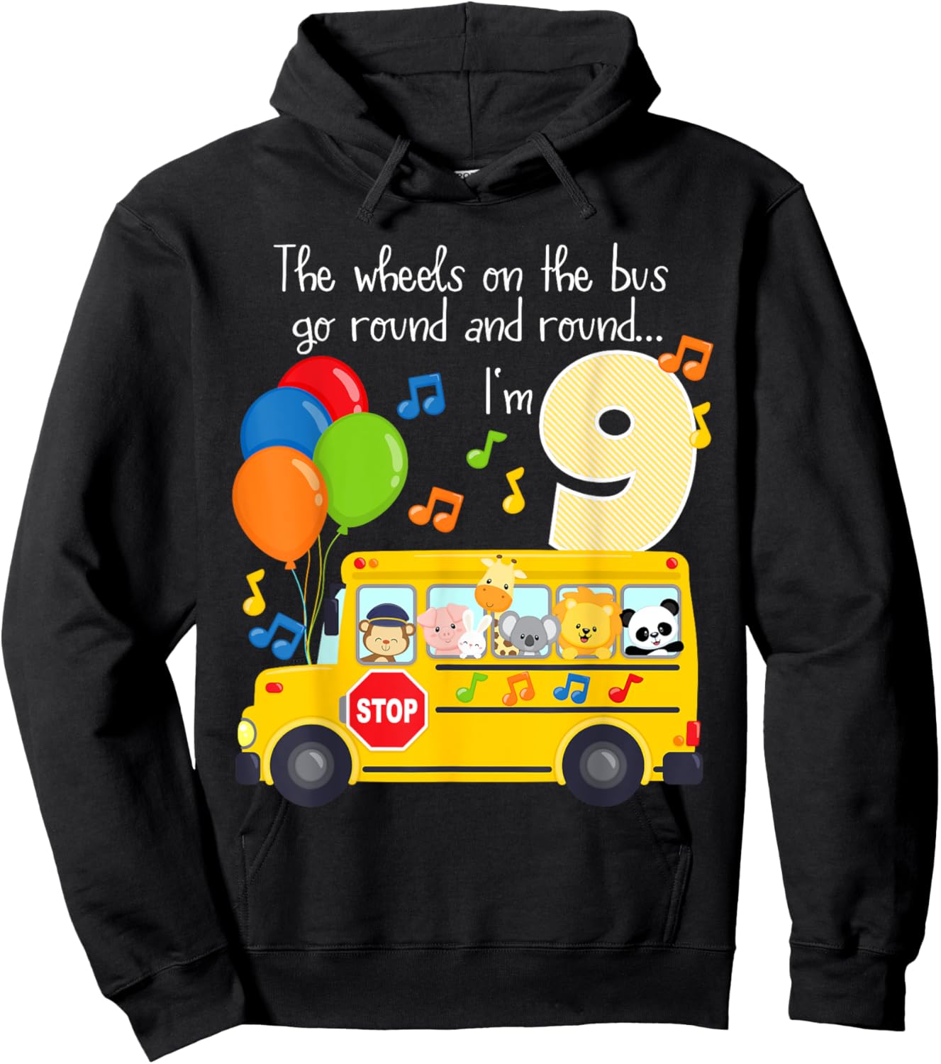 The Wheels On The Bus 9th Birthday 9 Yrs Old Family Matching Hoodie - Hoodie | Black