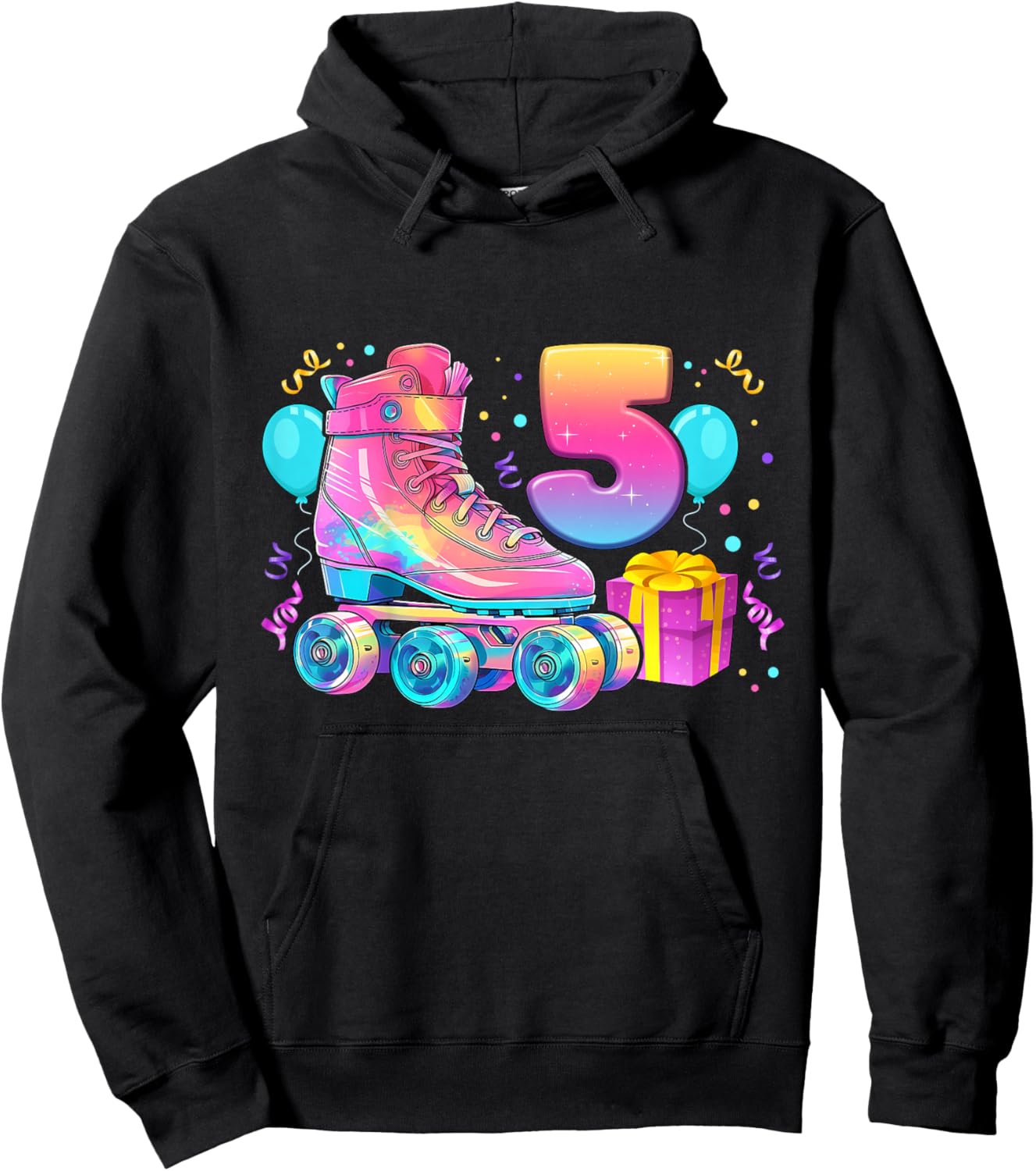 5th Birthday Girl 5 Years, Roller Skates, Number 5 Hoodie - Hoodie | Black