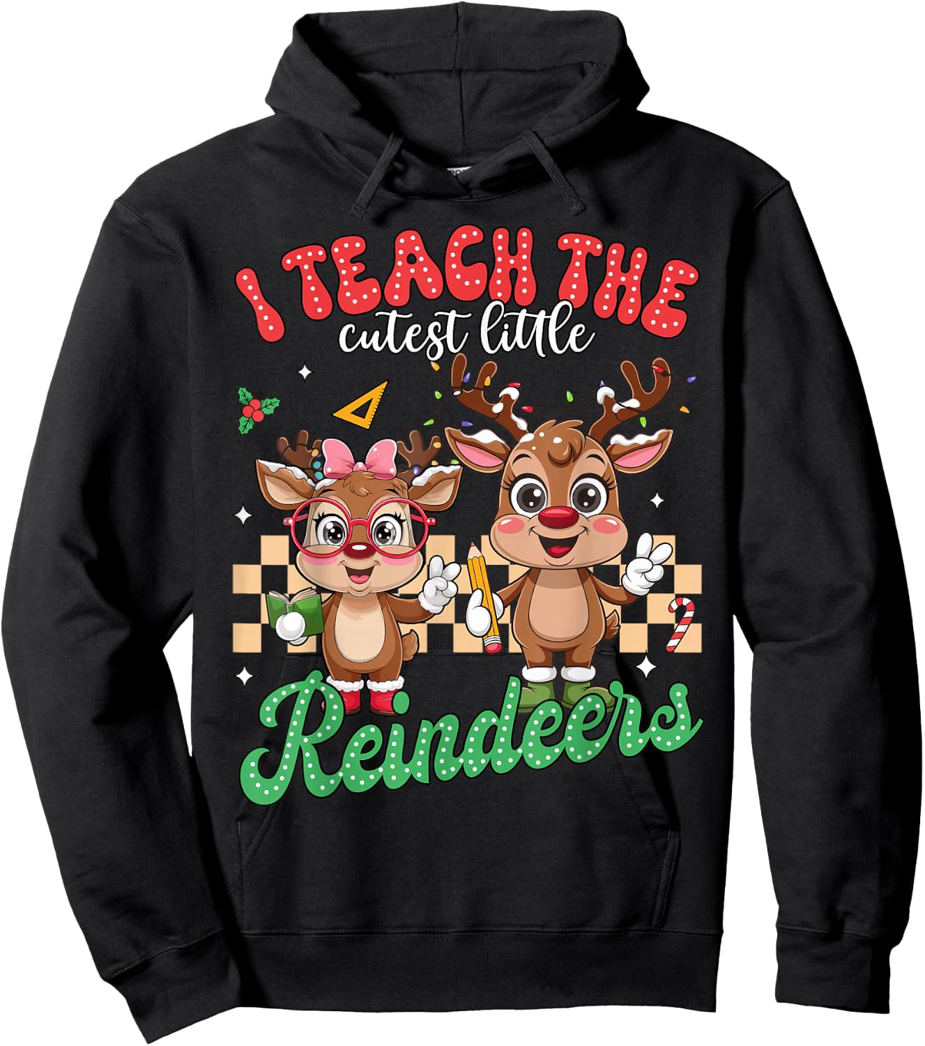 I Teach The Cutest Little Reindeers Christmas Teacher Kids Hoodie - Hoodie | Black