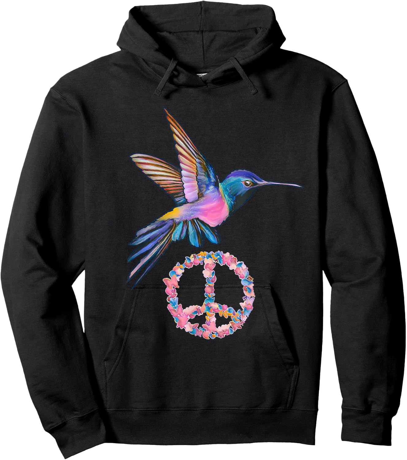 HUMMINGBIRD PEACE BIRD FLOWER POWER Hippie gift women Hoodie - Hoodie | Black