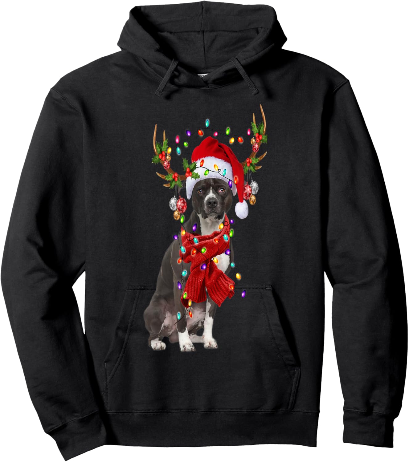 American Pit Bull Christmas Snow Layers Santa Dog Ugly Xmas Hoodie - Hoodie | Black