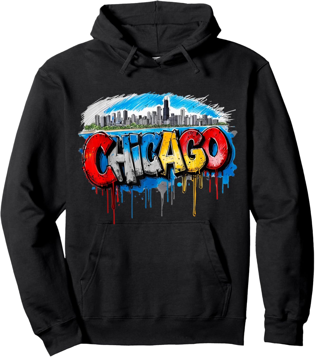 Chicago Skyline Willis Tower Chi-Town Graffiti Art Hoodie - Hoodie | Black