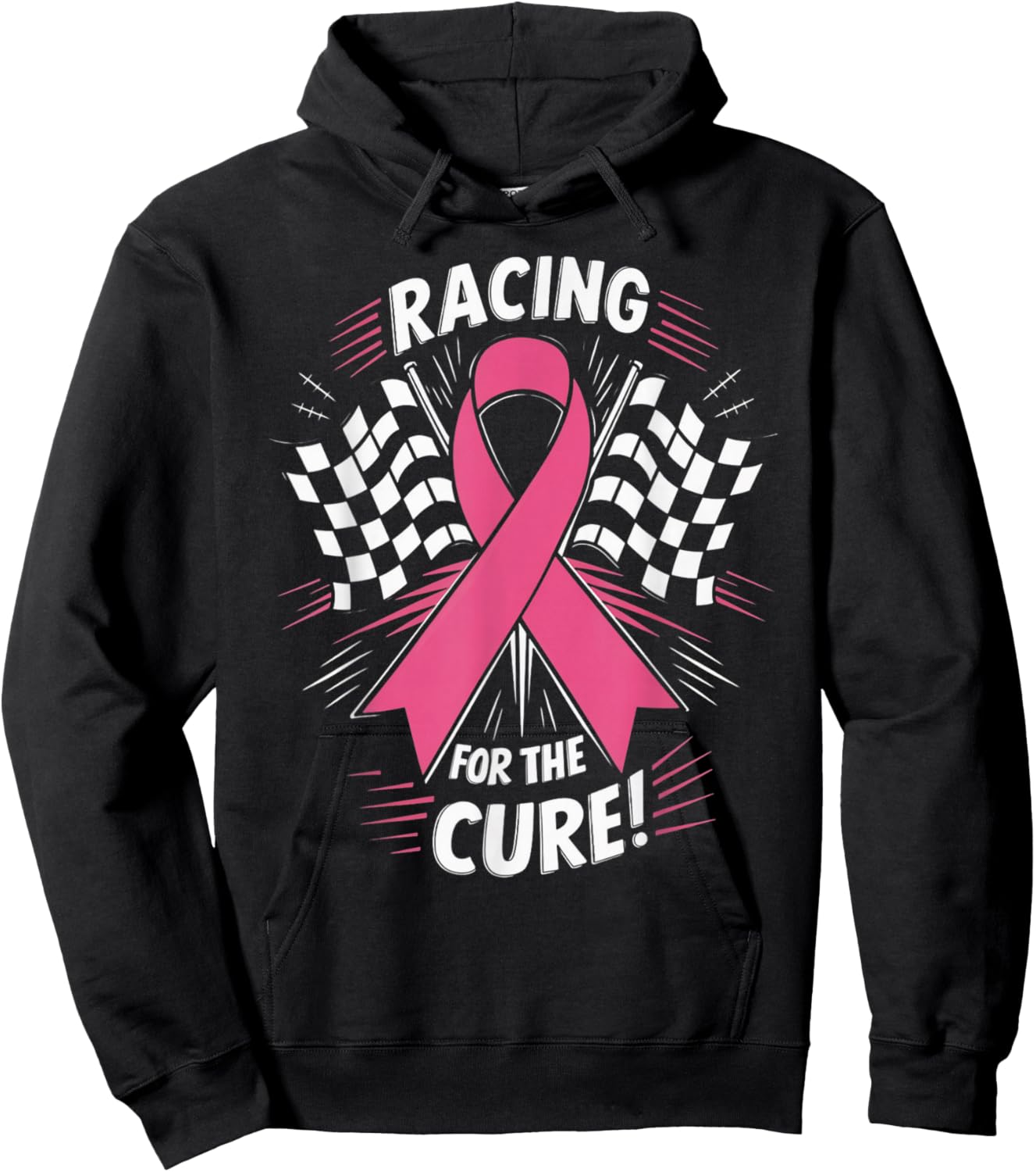 Pink Ribbon Breast Cancer Awareness Racing for the Cure Hoodie - Hoodie | Black