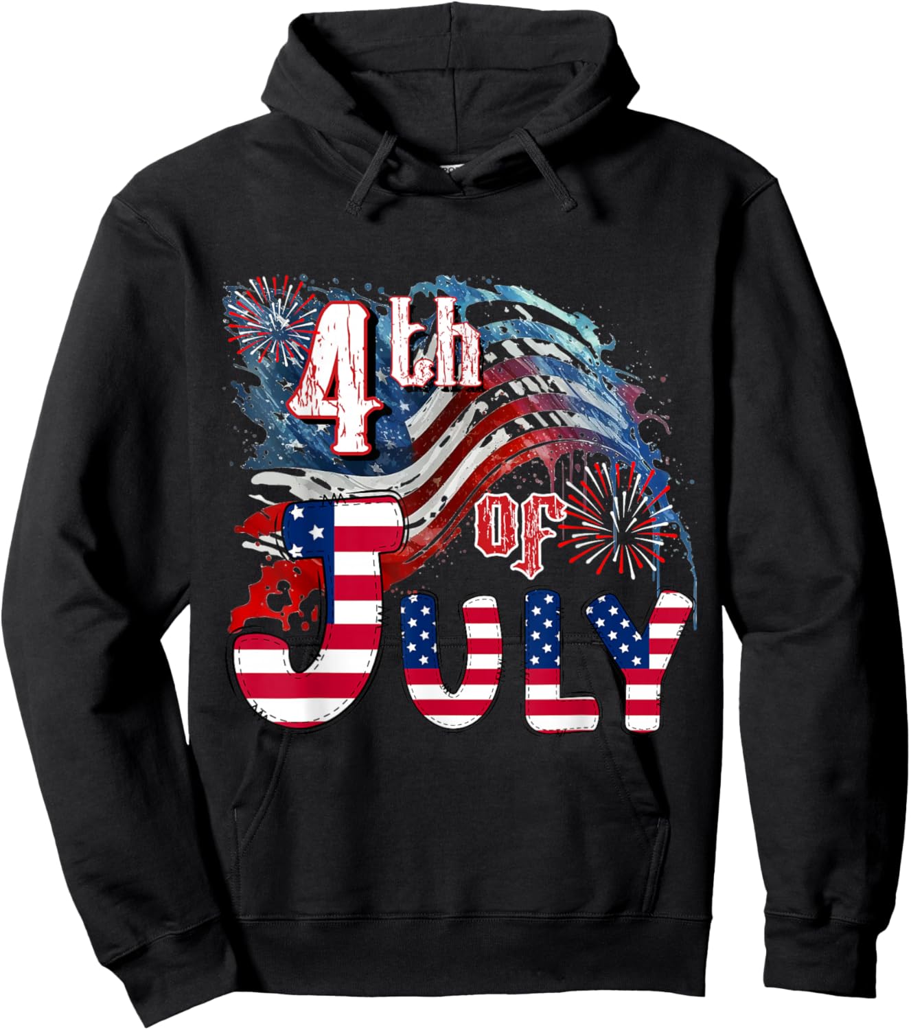 Fireworks Happy 4th Of July US Flag American 4th Of July Hoodie - Hoodie | Black