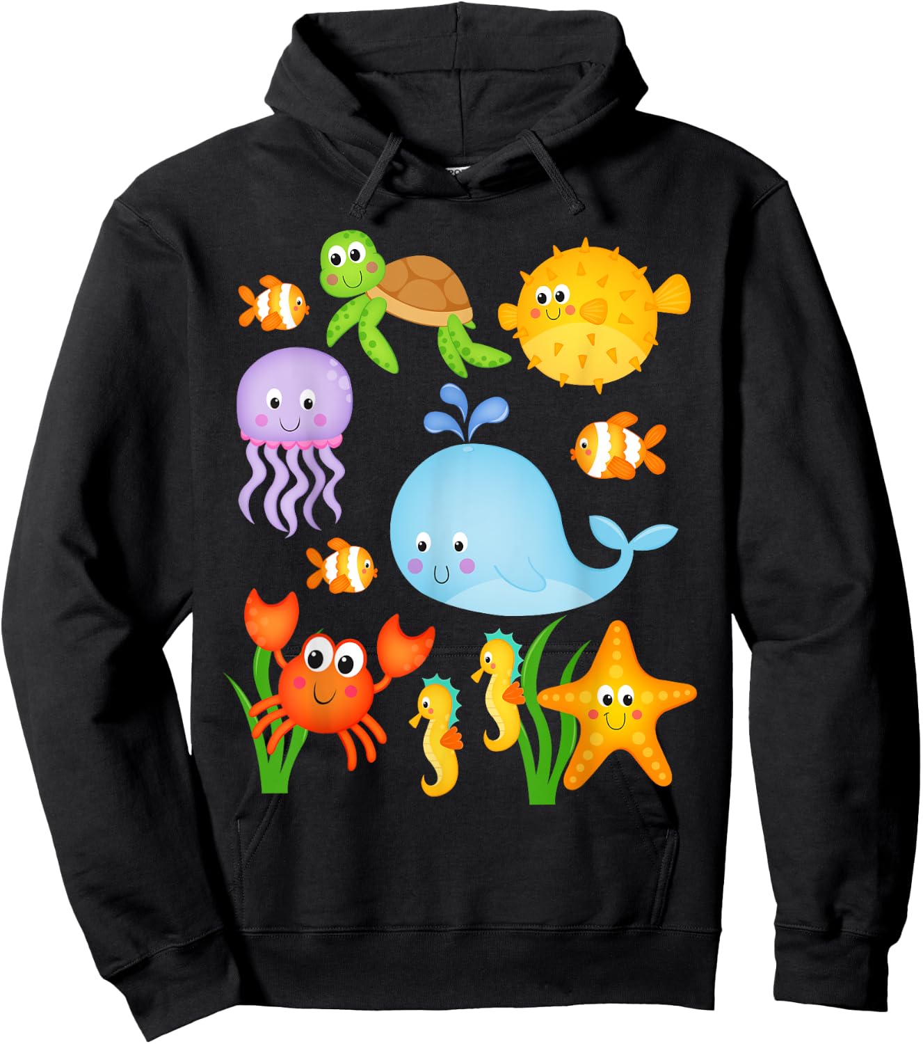 Sea Ocean Animals Whale Octopus Starfish Crab Kids Toddlers Hoodie - Hoodie | Black