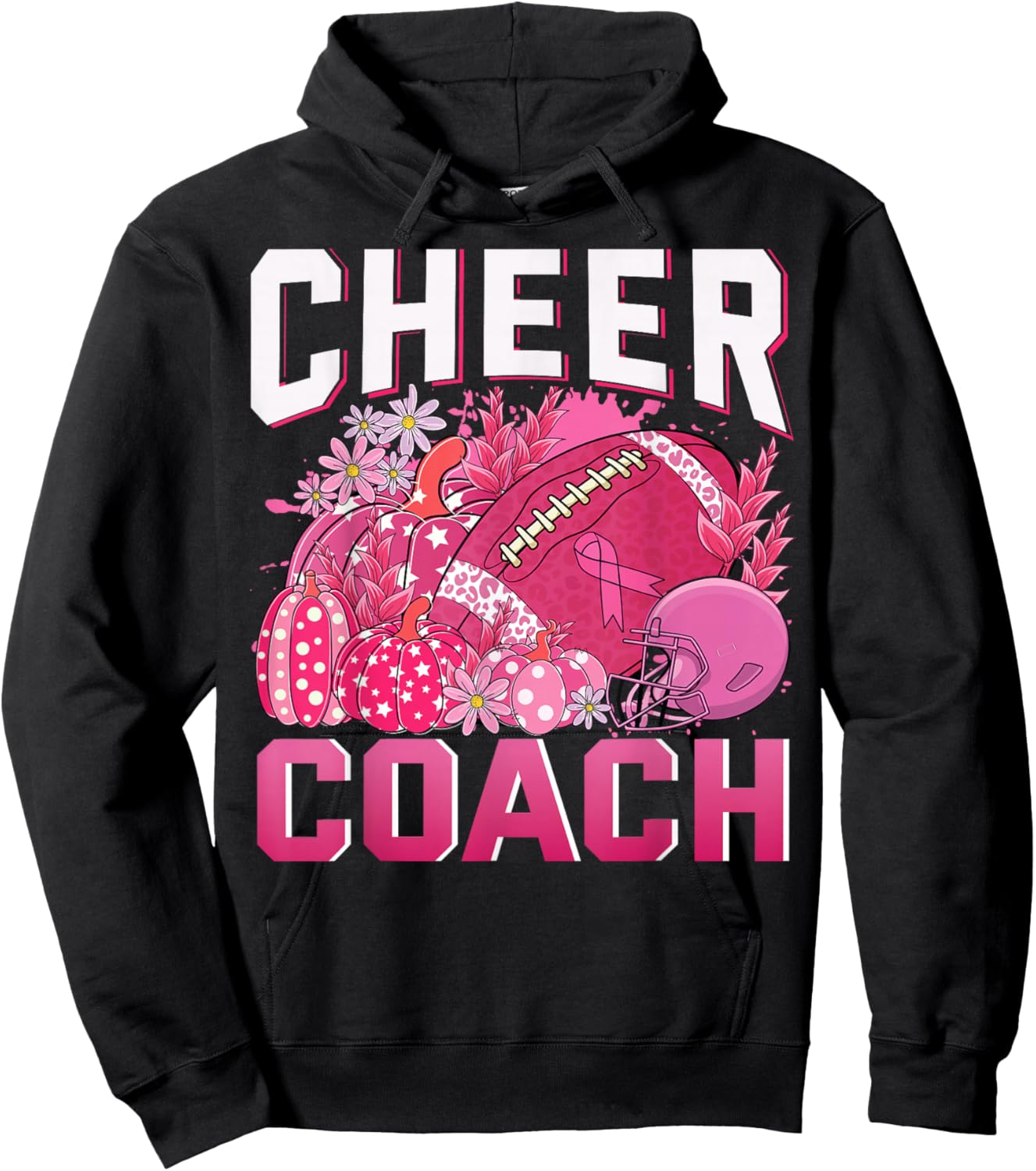 Cheer Coach Pink Ribbon Football Breast Cancer Awareness Hoodie - Hoodie | Black