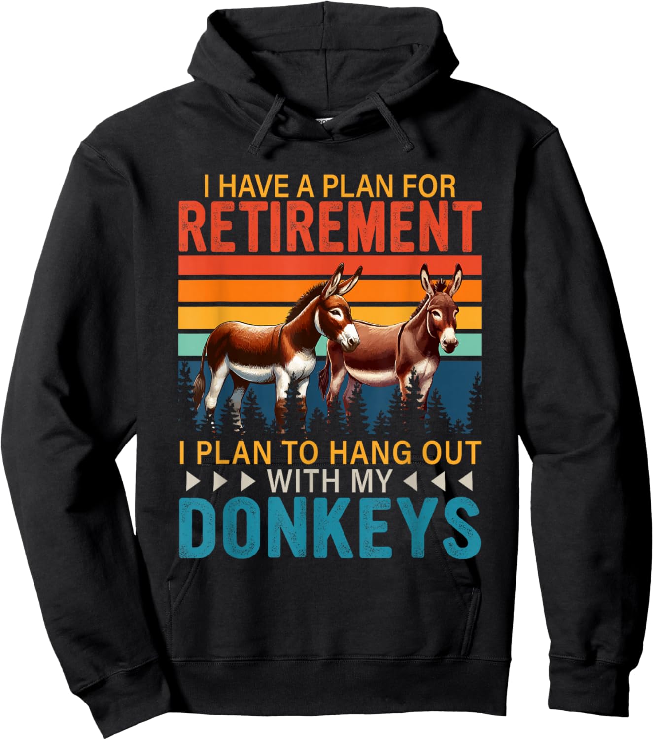 Vintage Retro Plan For Retirement To Hang Out With Donkeys Hoodie - Hoodie | Black