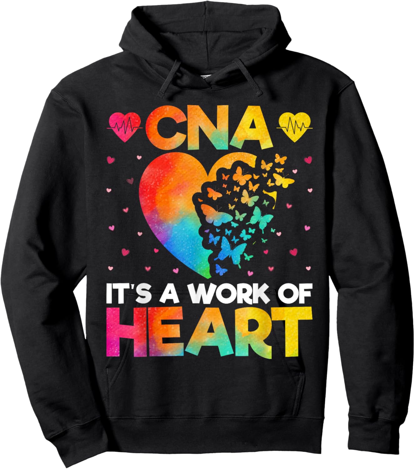 CNA It’s a Work of Heart - Love Heart Funny CNA Watercolor Hoodie - Hoodie | Black