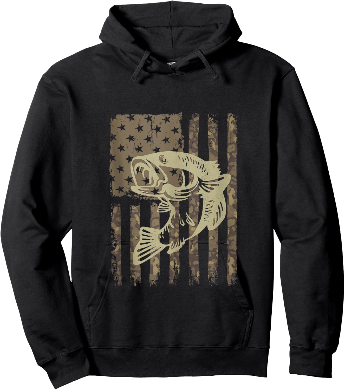 Camouflage USA Flag Big Mouth Bass Vintage Fishing Hoodie - Hoodie | Black