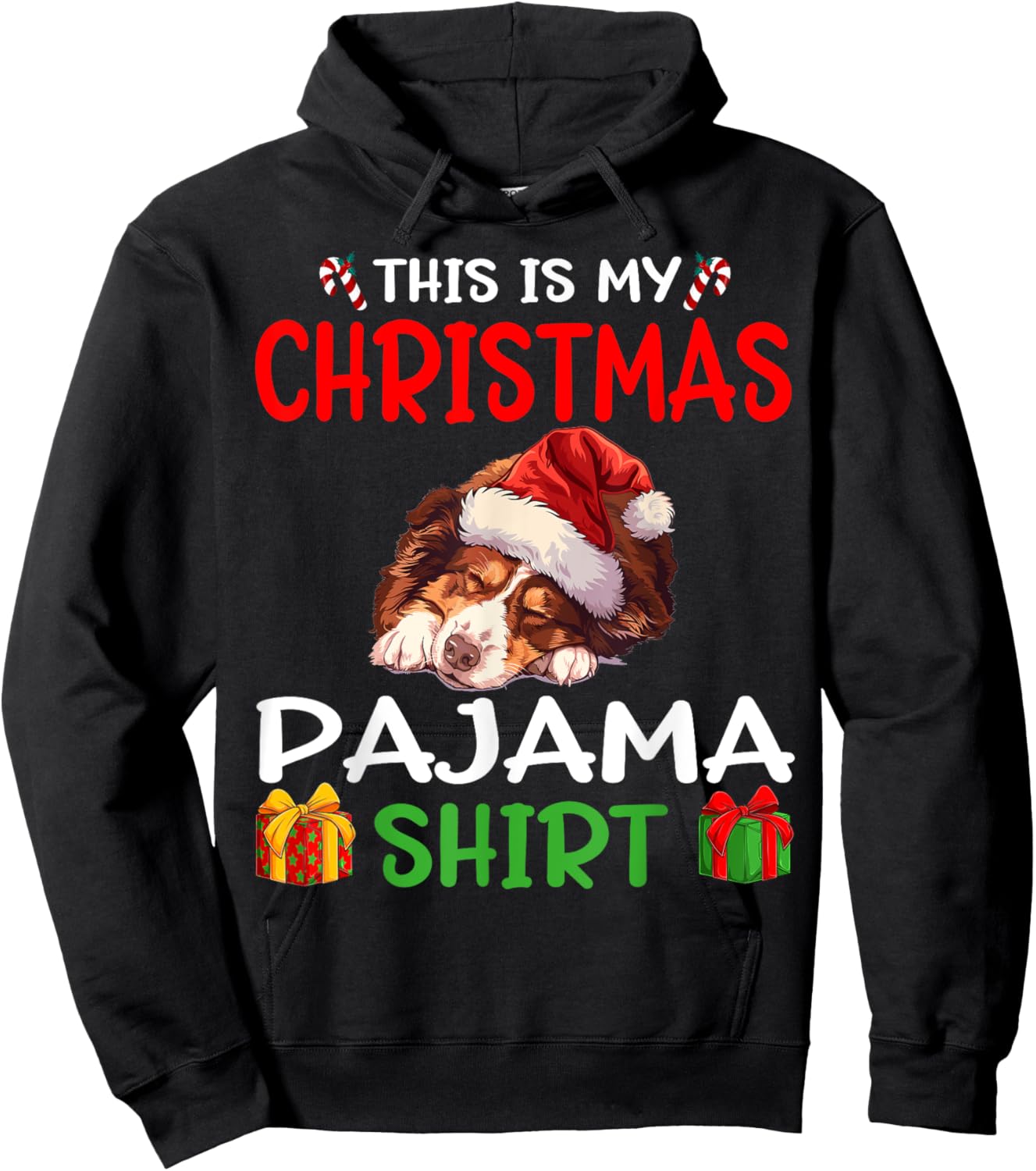 Cute Australian Shepherd Dog This is my Christmas Pajama Women Kids Hoodie - Hoodie | Black