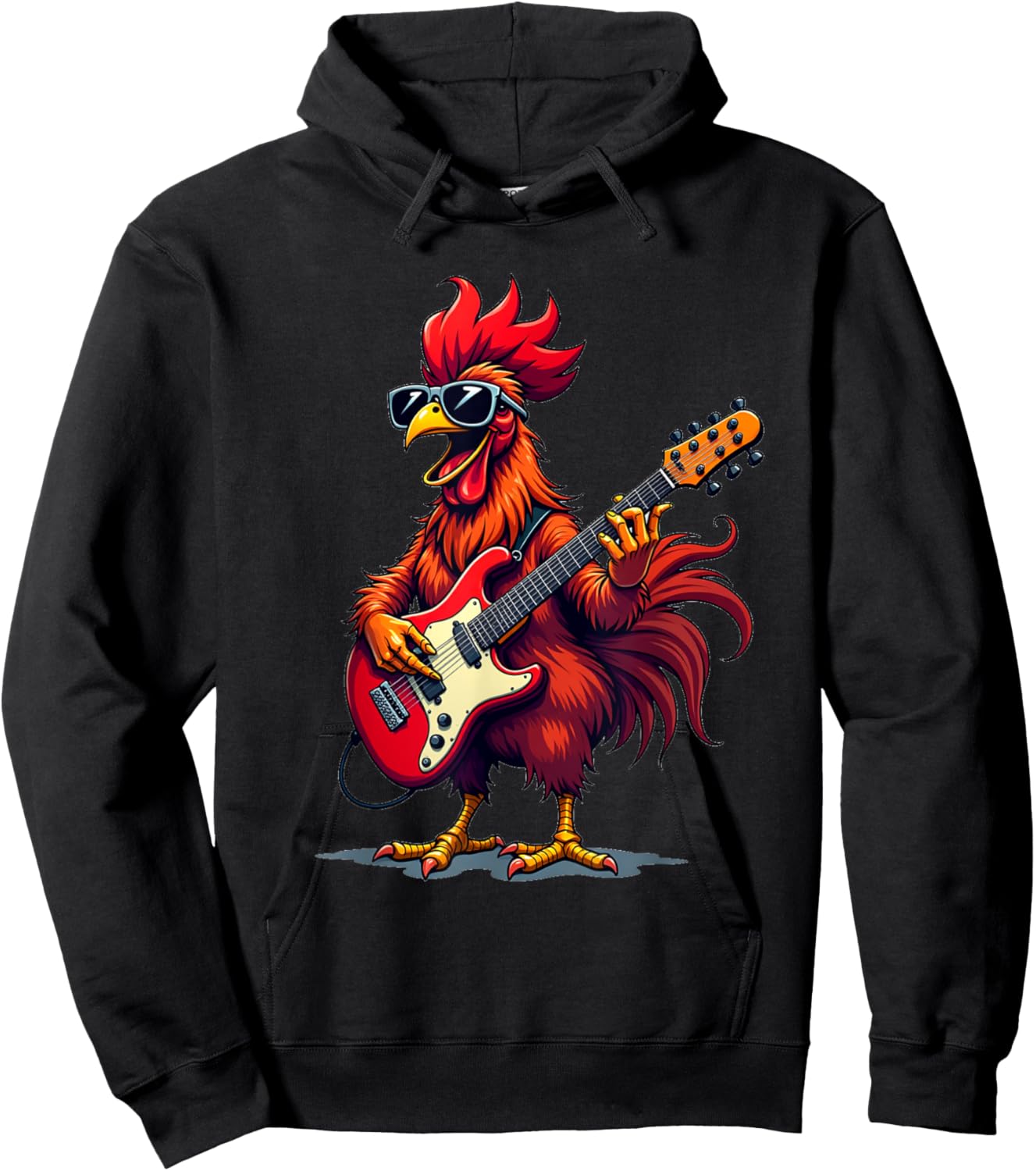 Funny graphic design Rooster rock band guitar Hoodie - Hoodie | Black