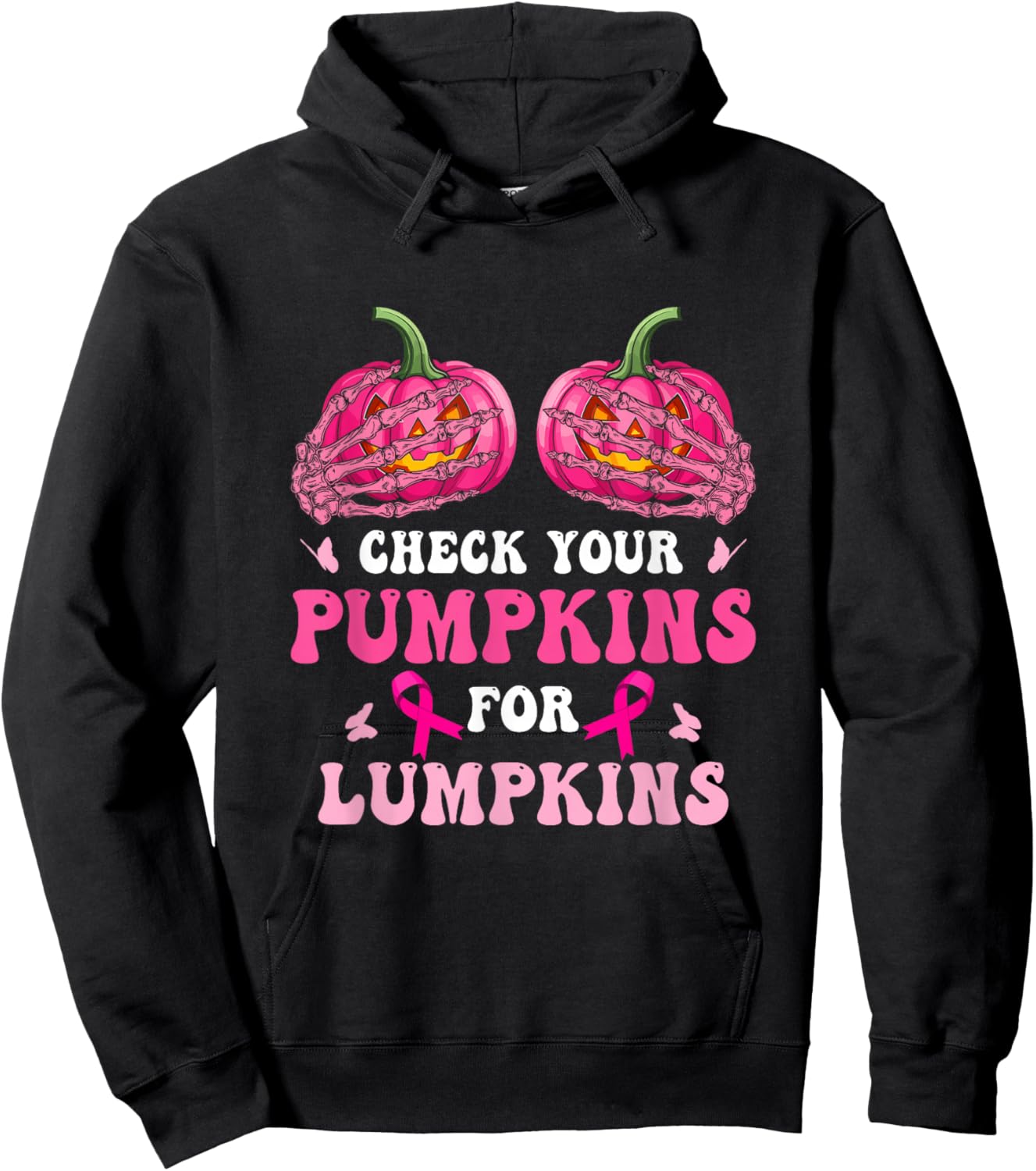 Check Your Pumpkins Breast Cancer Awareness Halloween Hoodie - Hoodie | Black