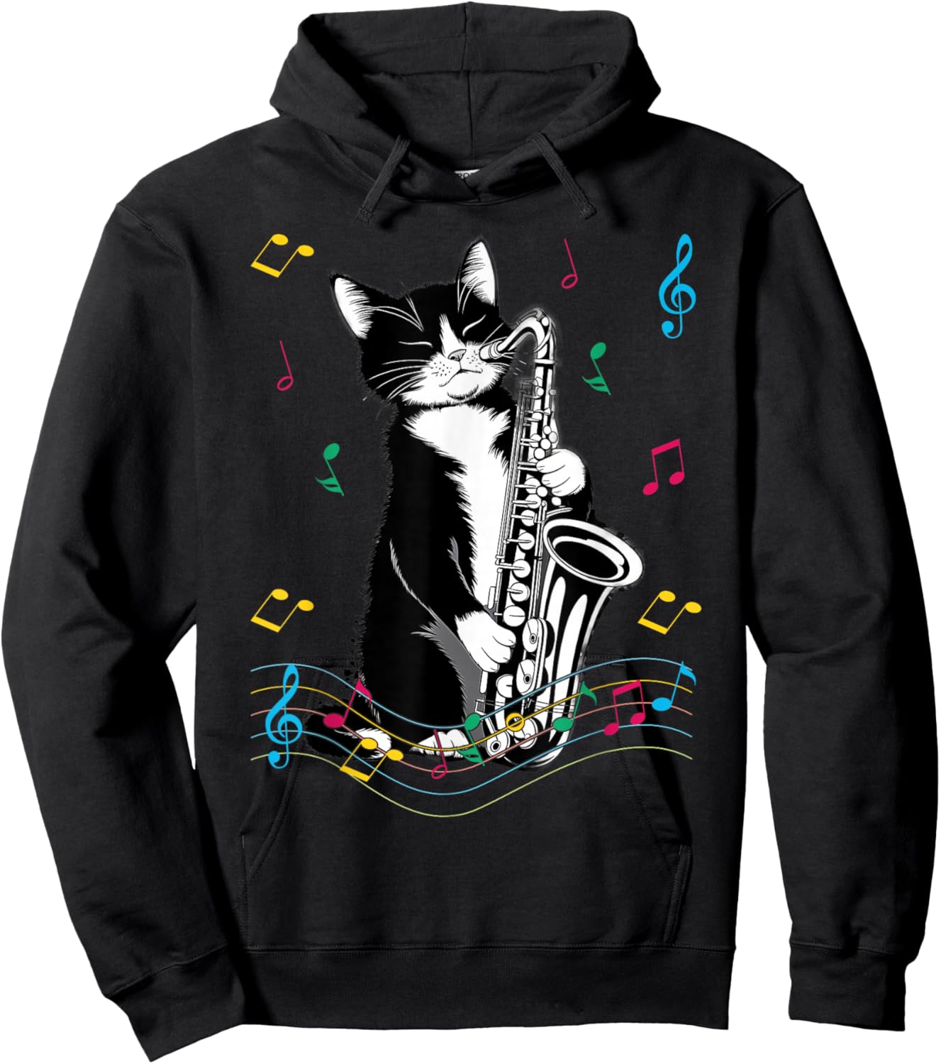 Cat Playing Saxophone Funny Cat Jazz Sax Music Saxophonist Hoodie - Hoodie | Black