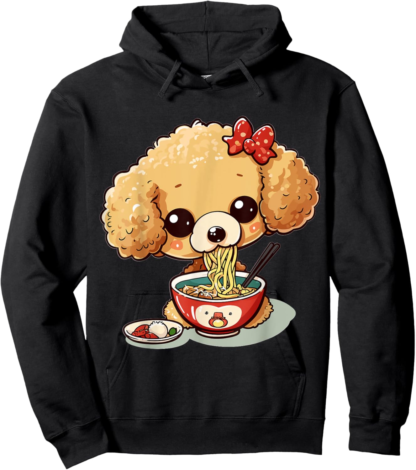Toy Poodle eating Ramen Noodle Soup Anime Kawaii Graphic Hoodie - Hoodie | Black