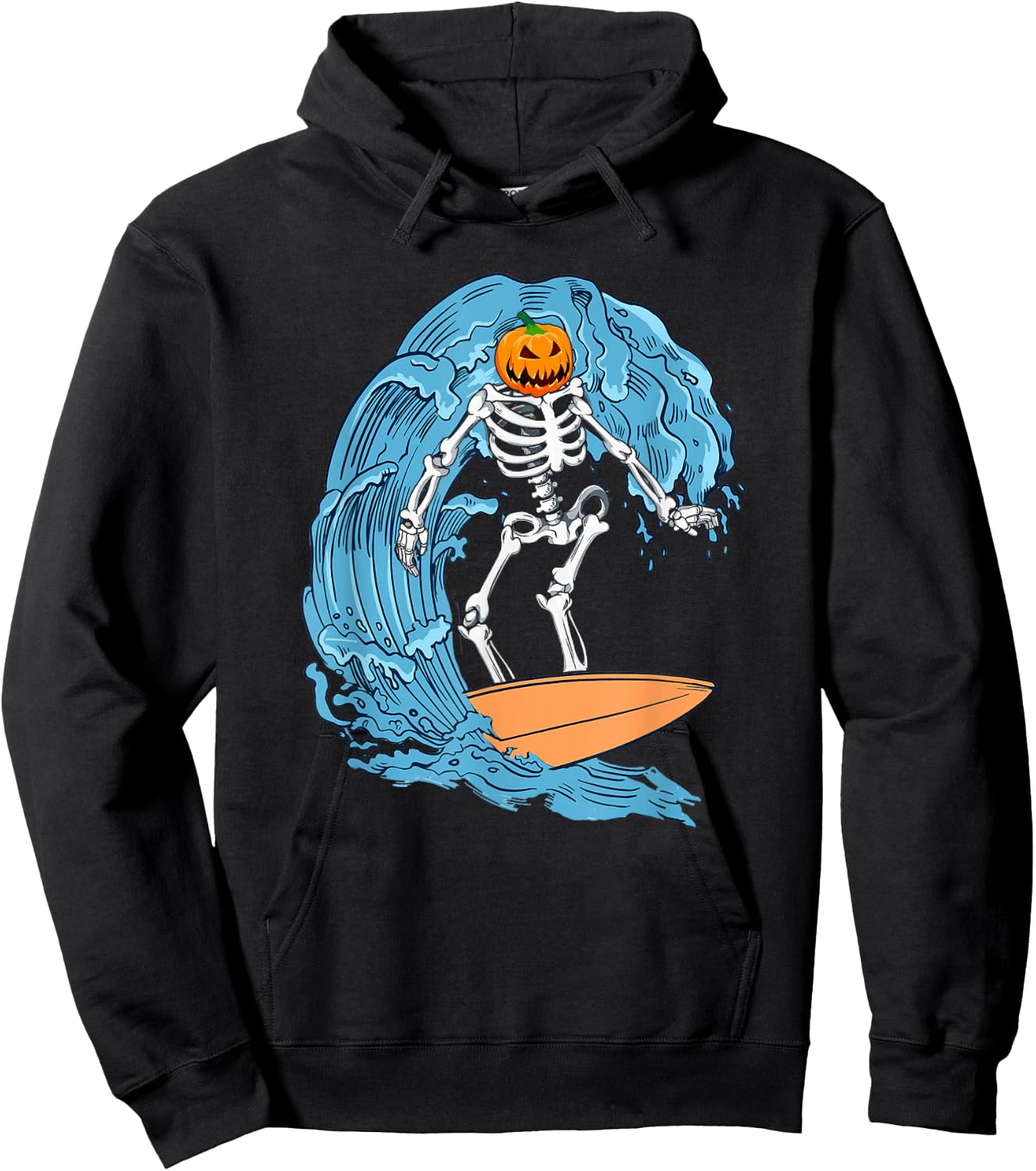 Skeleton Surfing Halloween Pumpkin Surfer Hoodie - Hoodie | Black
