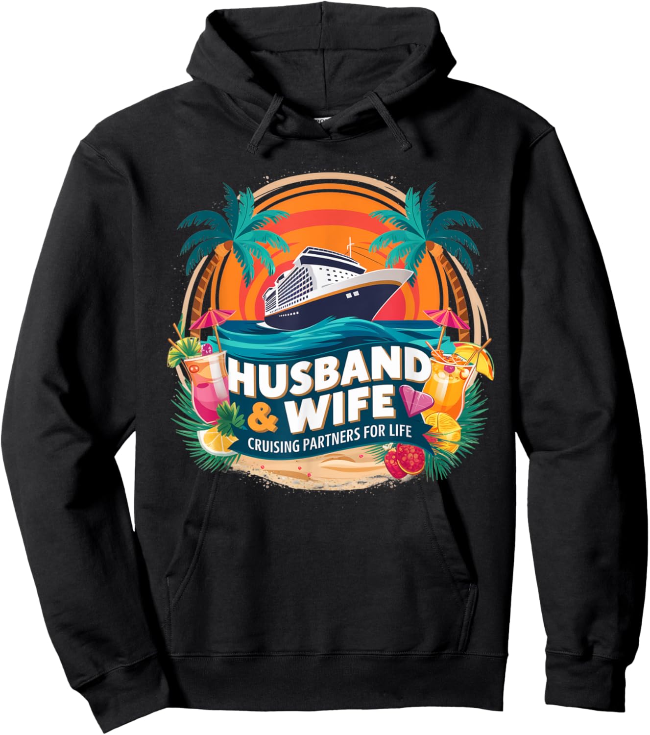 Husband and Wife Cruising Partners for Life Honeymoon Cruise Hoodie - Hoodie | Black