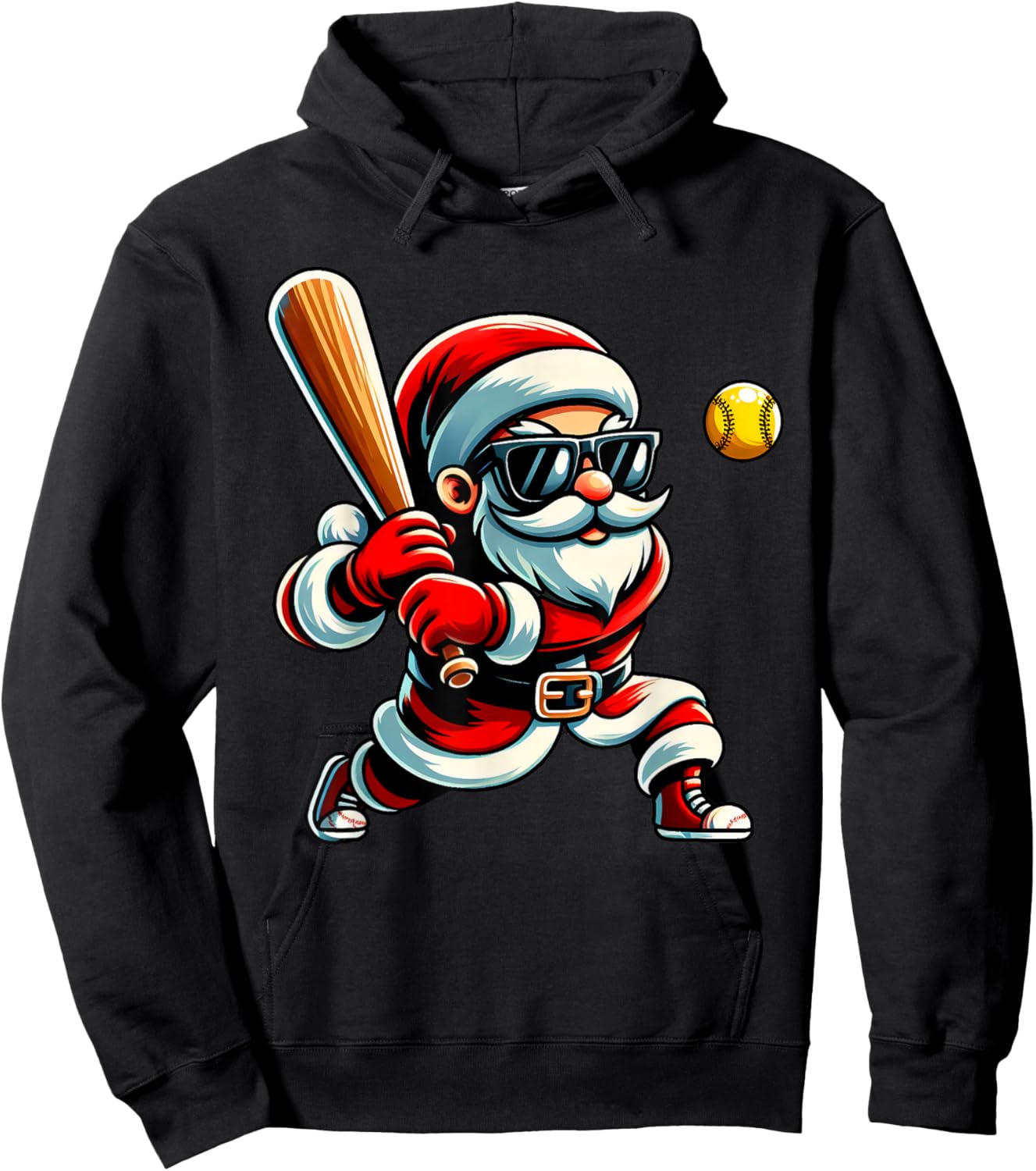 Christmas Santa Claus Play A Softball Funny Boys Kids Xmas Hoodie - Hoodie | Black
